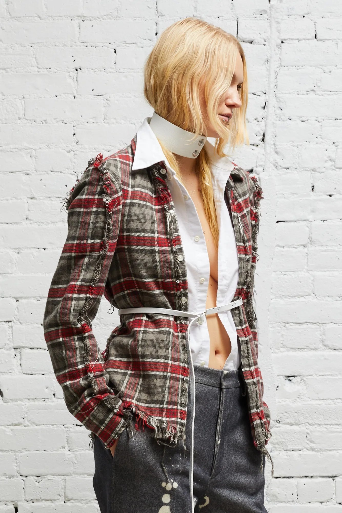 FLAT SLEEVE SHIRT - GREY PLAID - 1