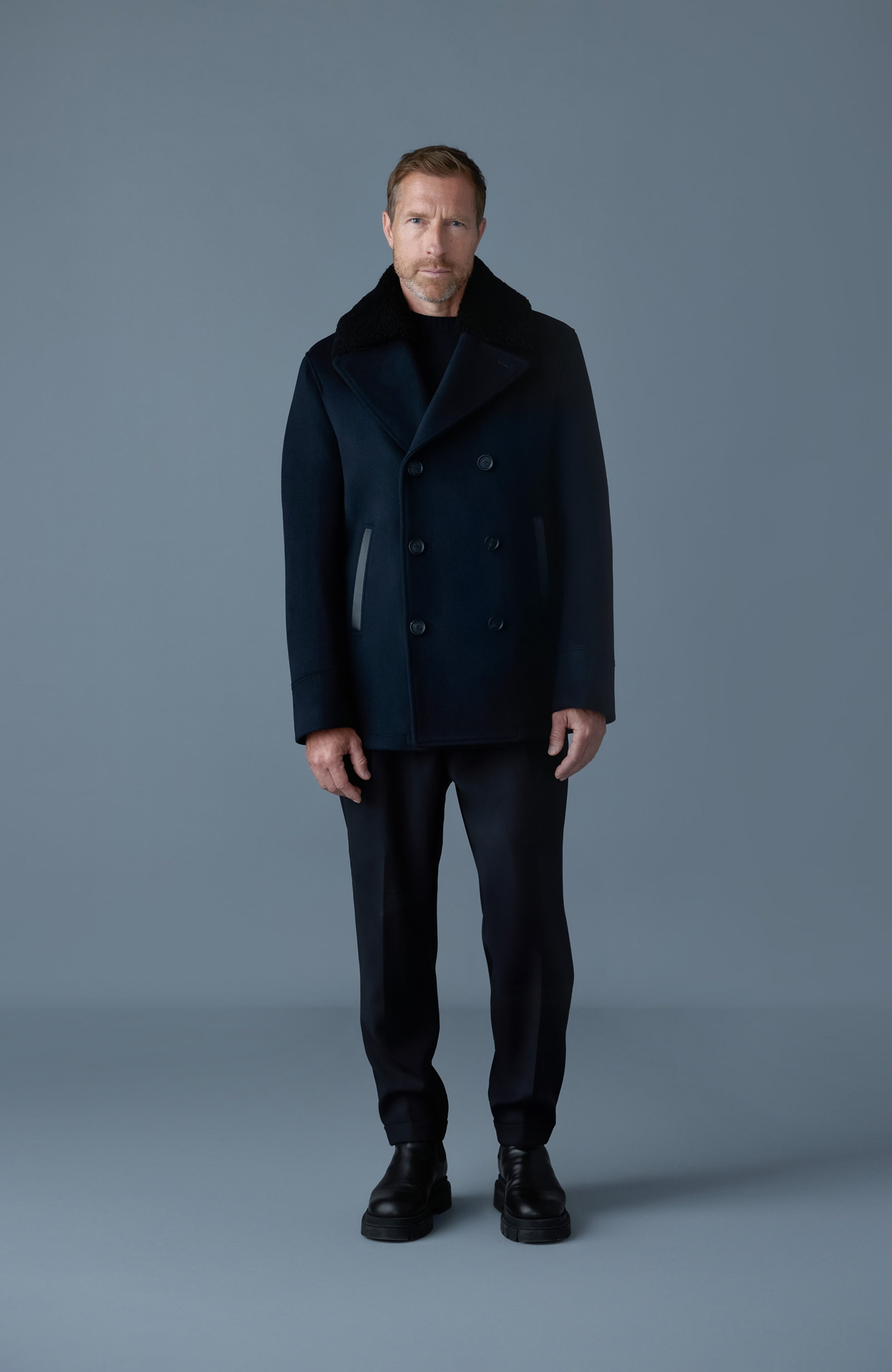 COLE wool double-breasted jacket with shearling collar - 2