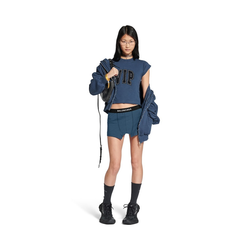 BALENCIAGA Women's Vip Team Logo Shrunk T-shirt in Dark Blue outlook