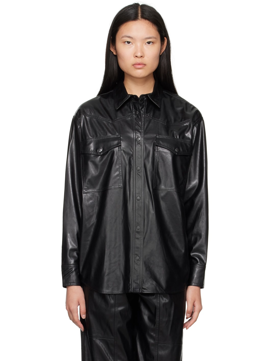 Black Berny Faux-Leather Shirt - 1