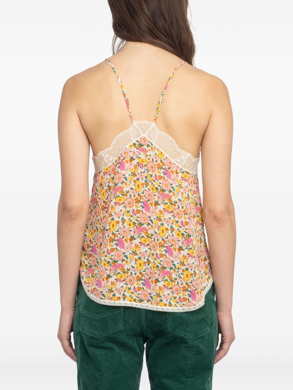 floral-print lace-trim top - 3