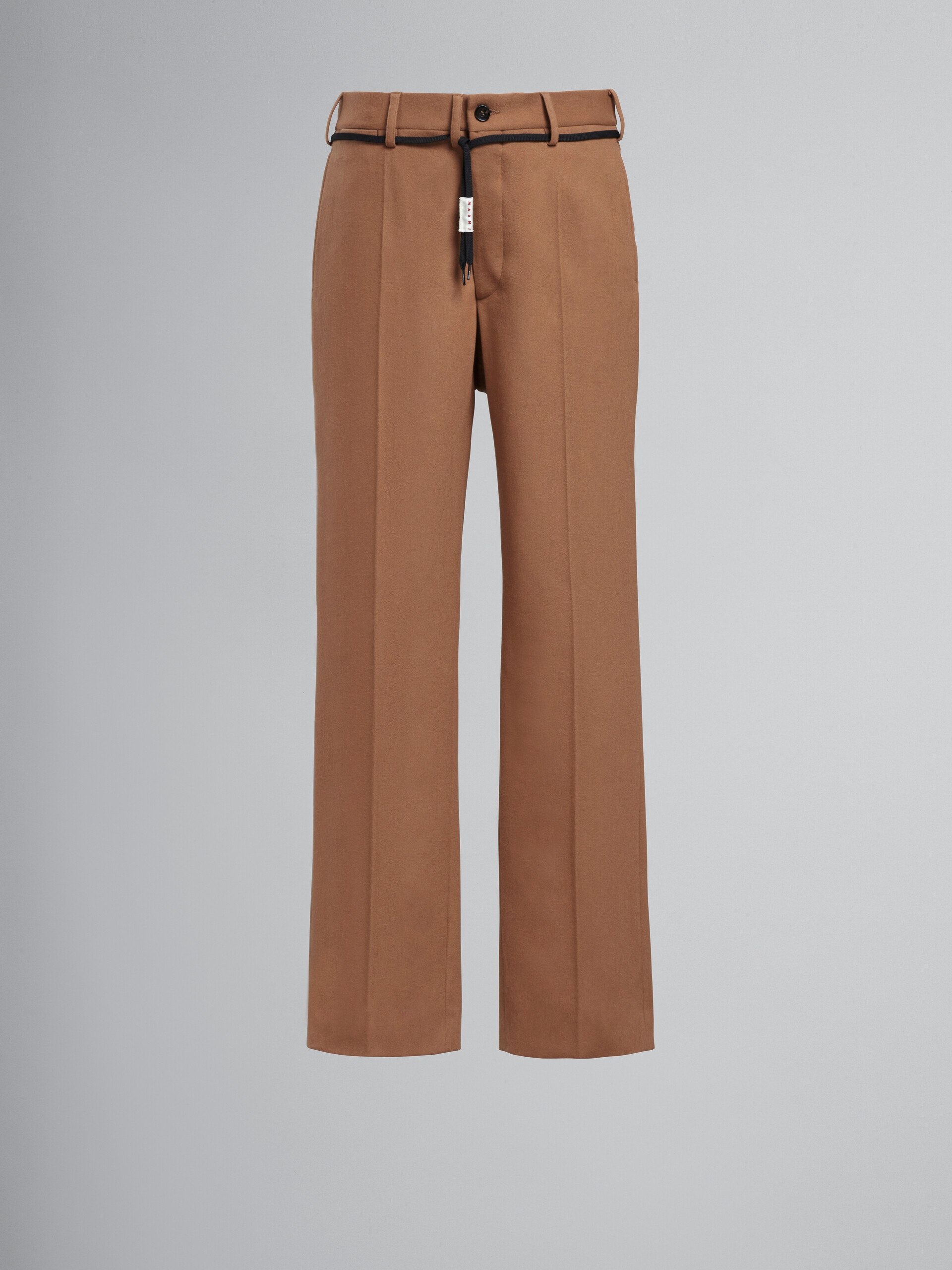 BROWN WOOL CHINO PANTS WITH DRAWSTRING DETAIL - 1