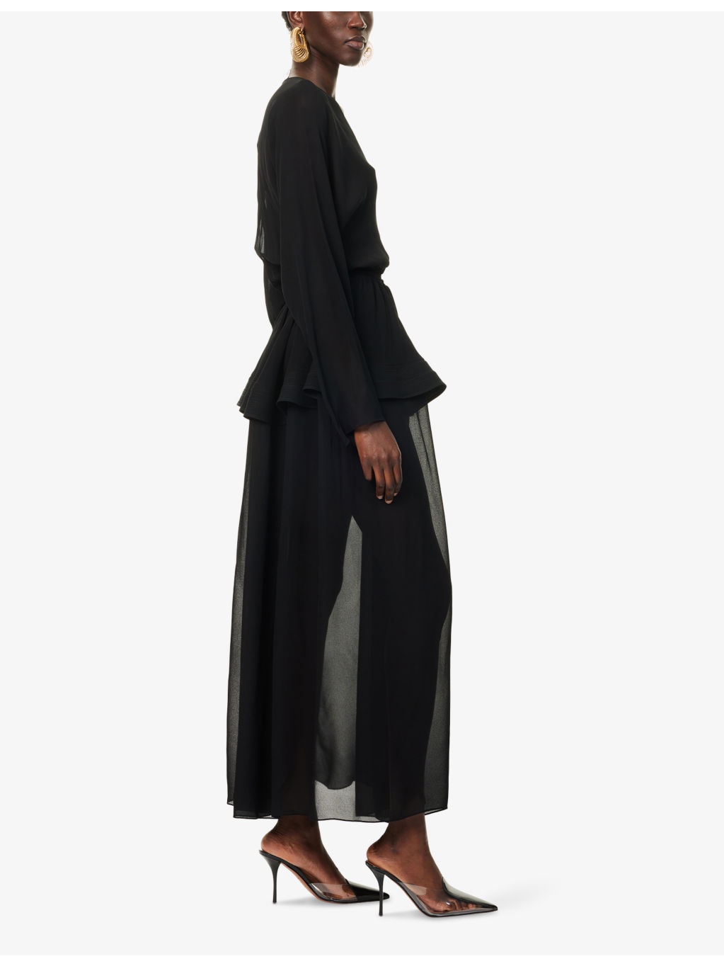 Cinched Plunge-V-Neck Woven Maxi Dress - 3