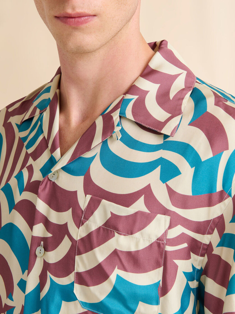 BROWN AND TURQUOISE TWILL BOWLING SHIRT WITH YOYO PRINT 4