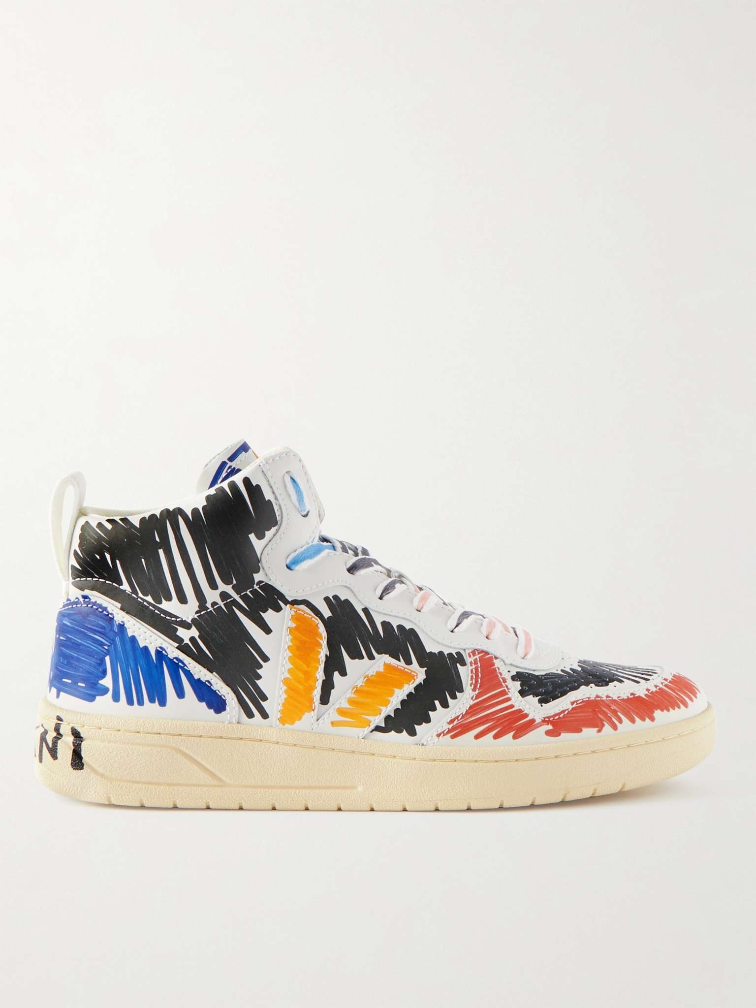 + Veja V15 Printed Leather High-Top Sneakers - 1