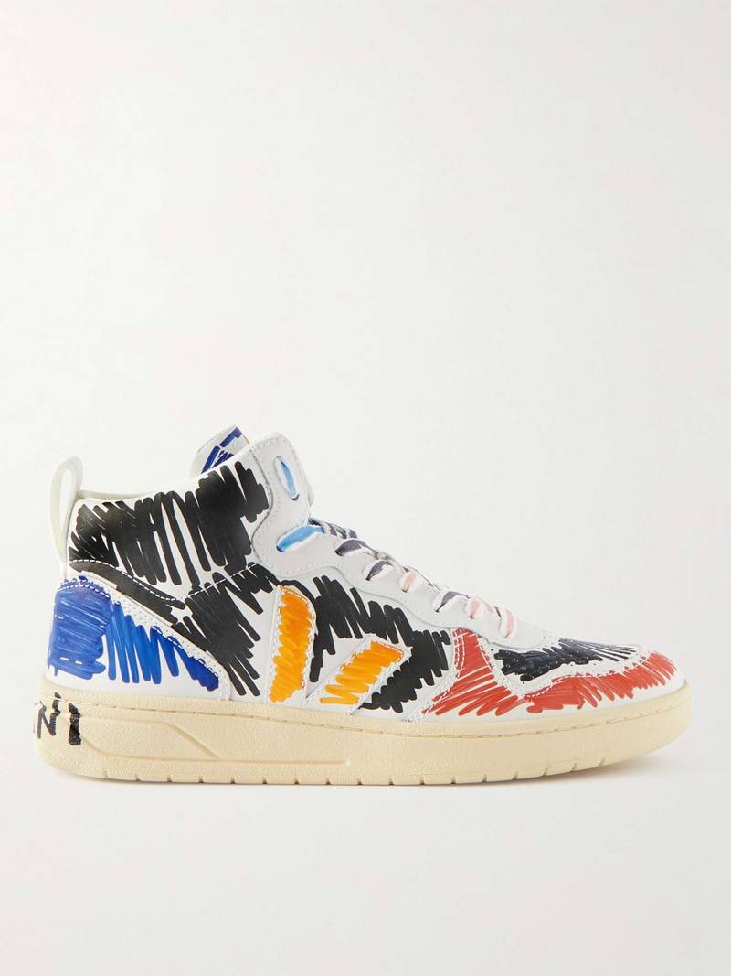 + Veja V15 Printed Leather High-Top Sneakers 1