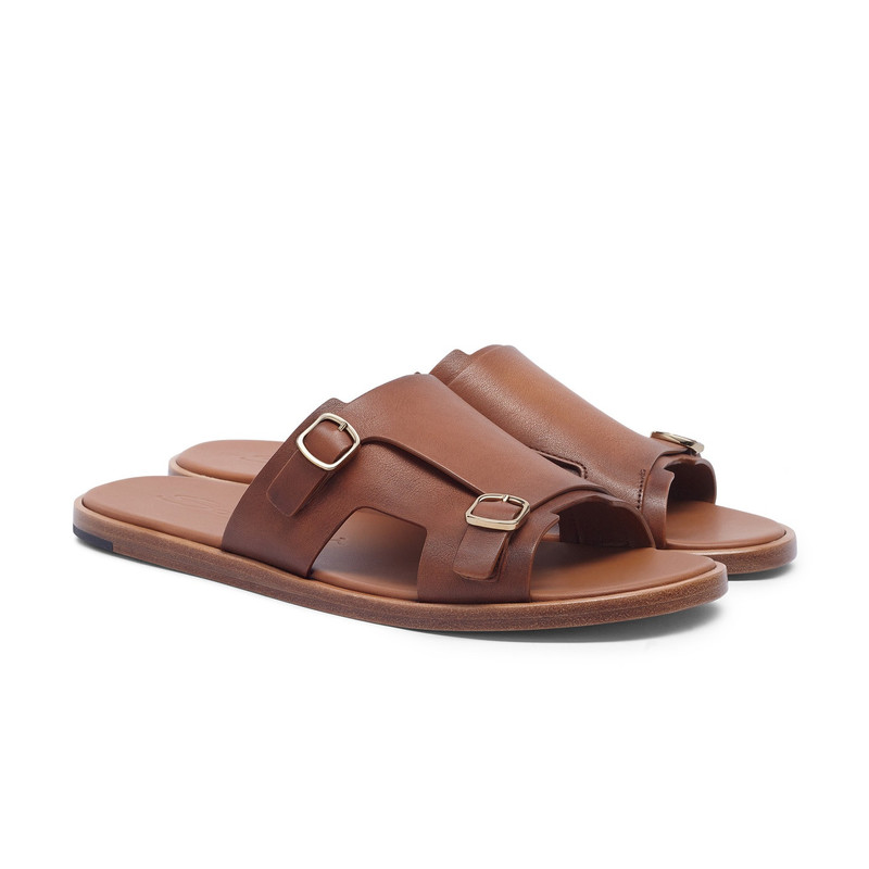 Men's brown leather double-buckle sandal 3