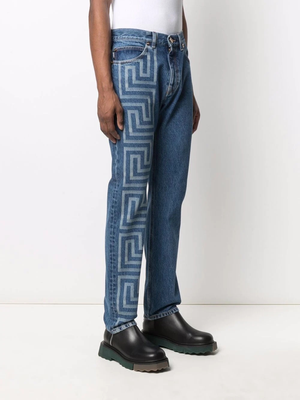 Greca-print straight-leg jeans - 3