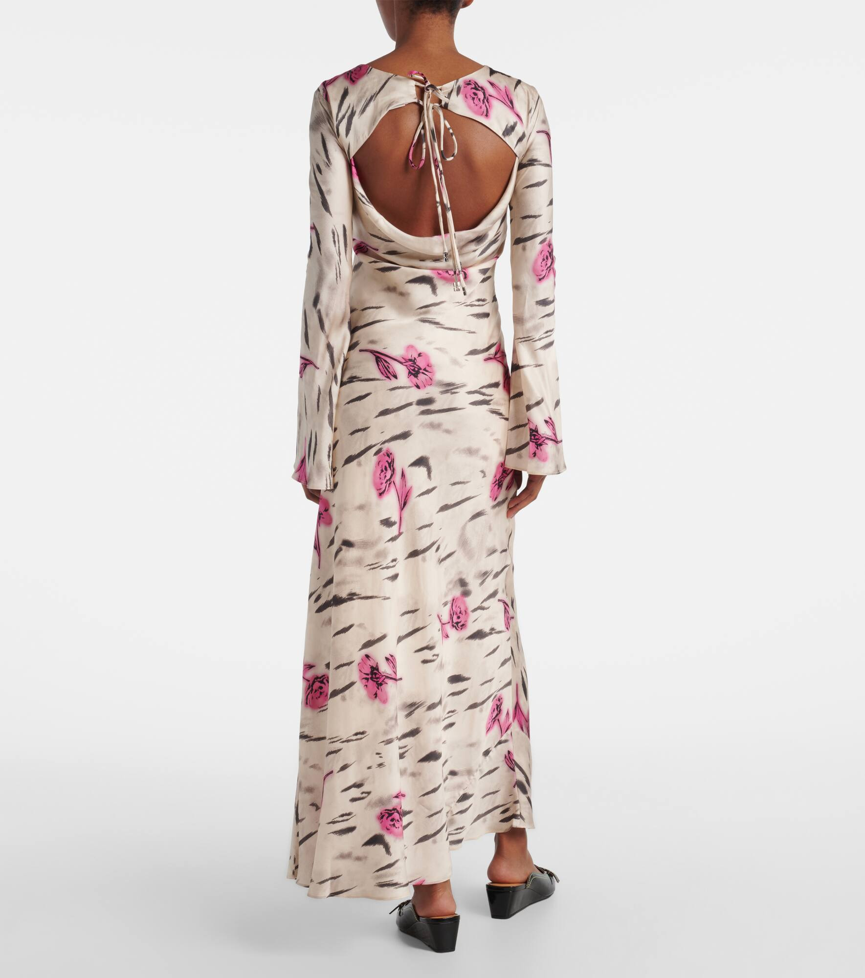 Floral open-back satin maxi dress - 3