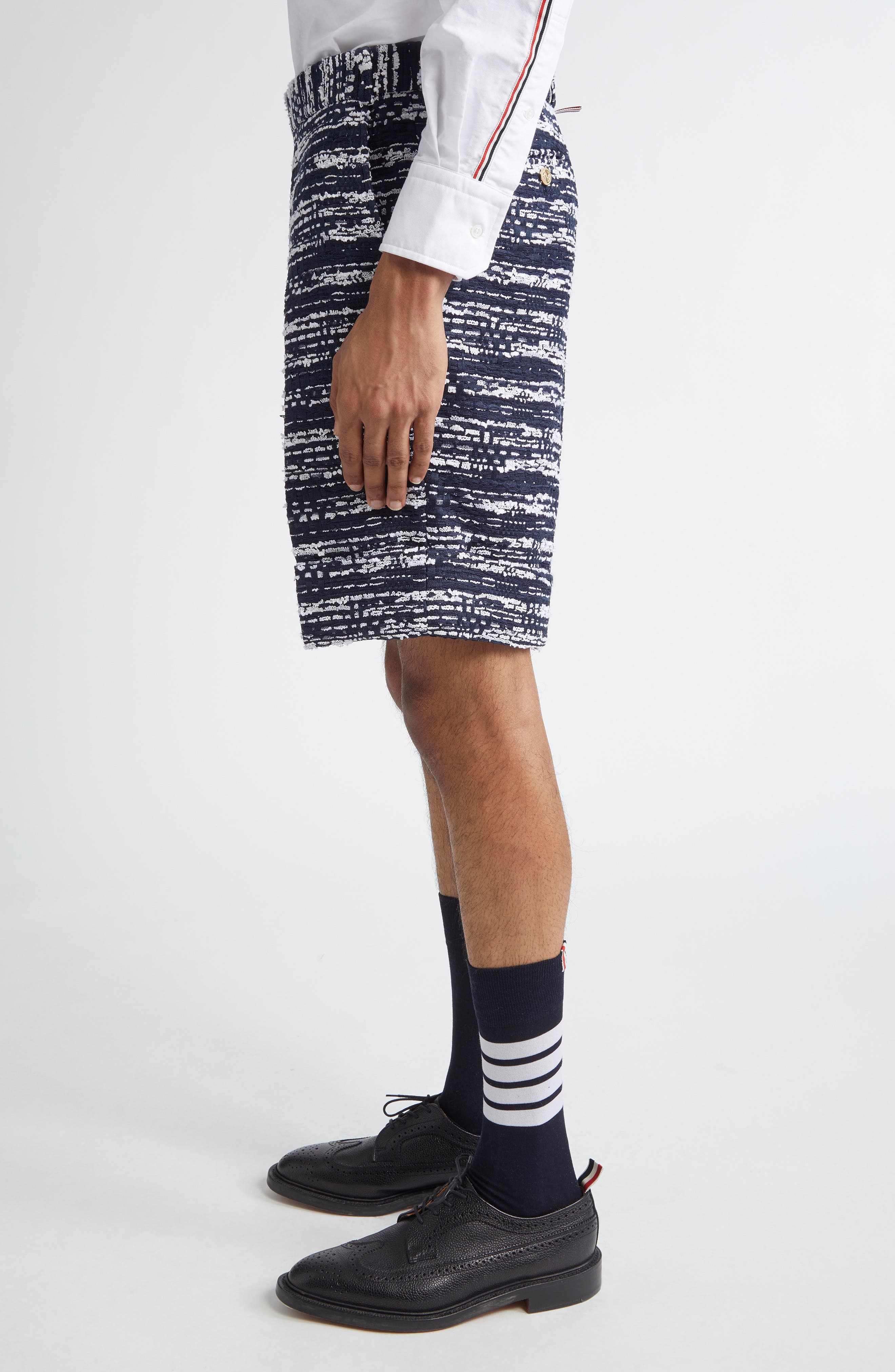 Thom Browne Beltloop Mélange Tulle Tweed Shorts in Navy at Nordstrom - 4