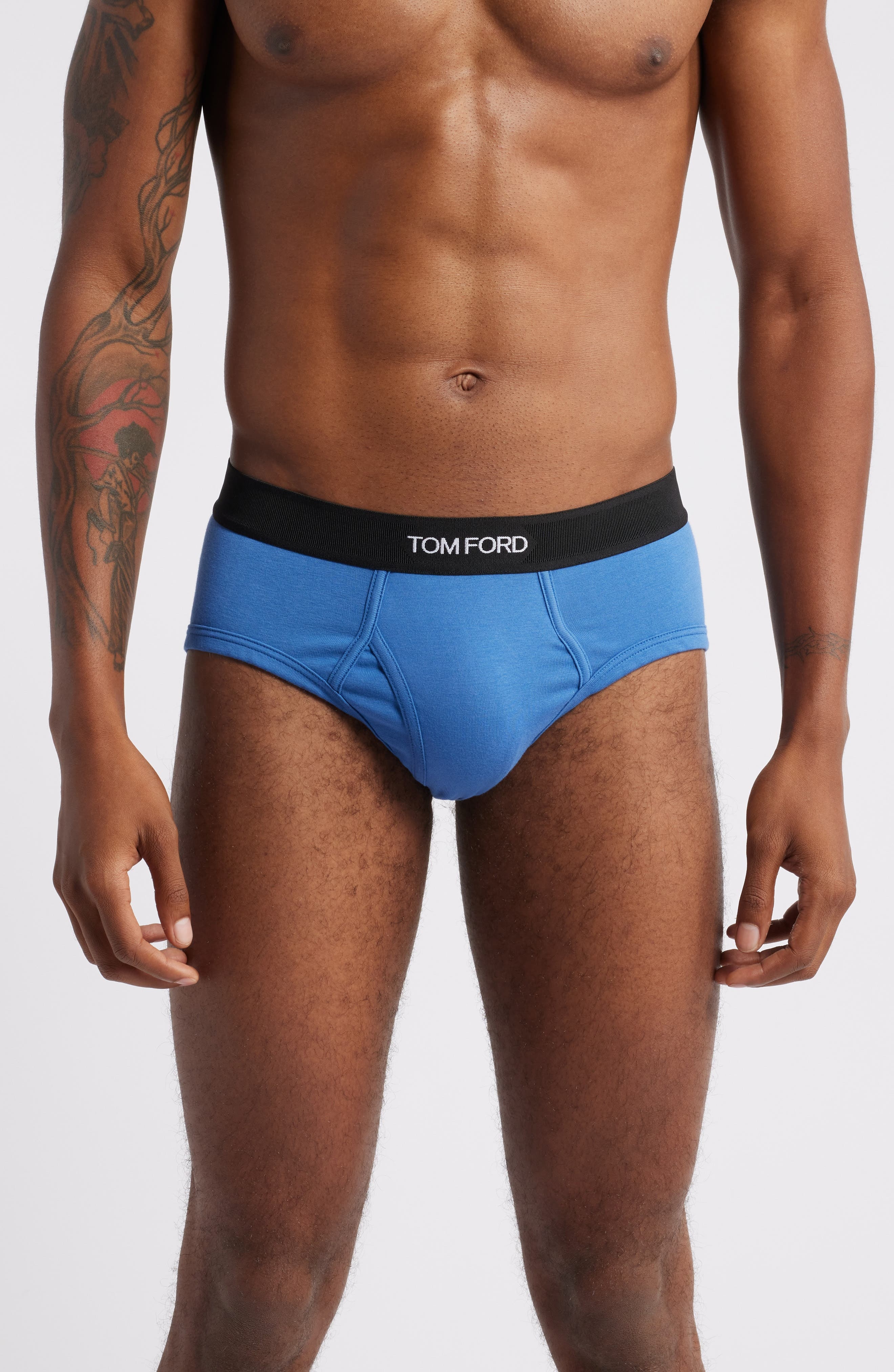 TOM FORD Cotton Stretch Jersey Briefs in Blue Navy Rigato at Nordstrom - 1