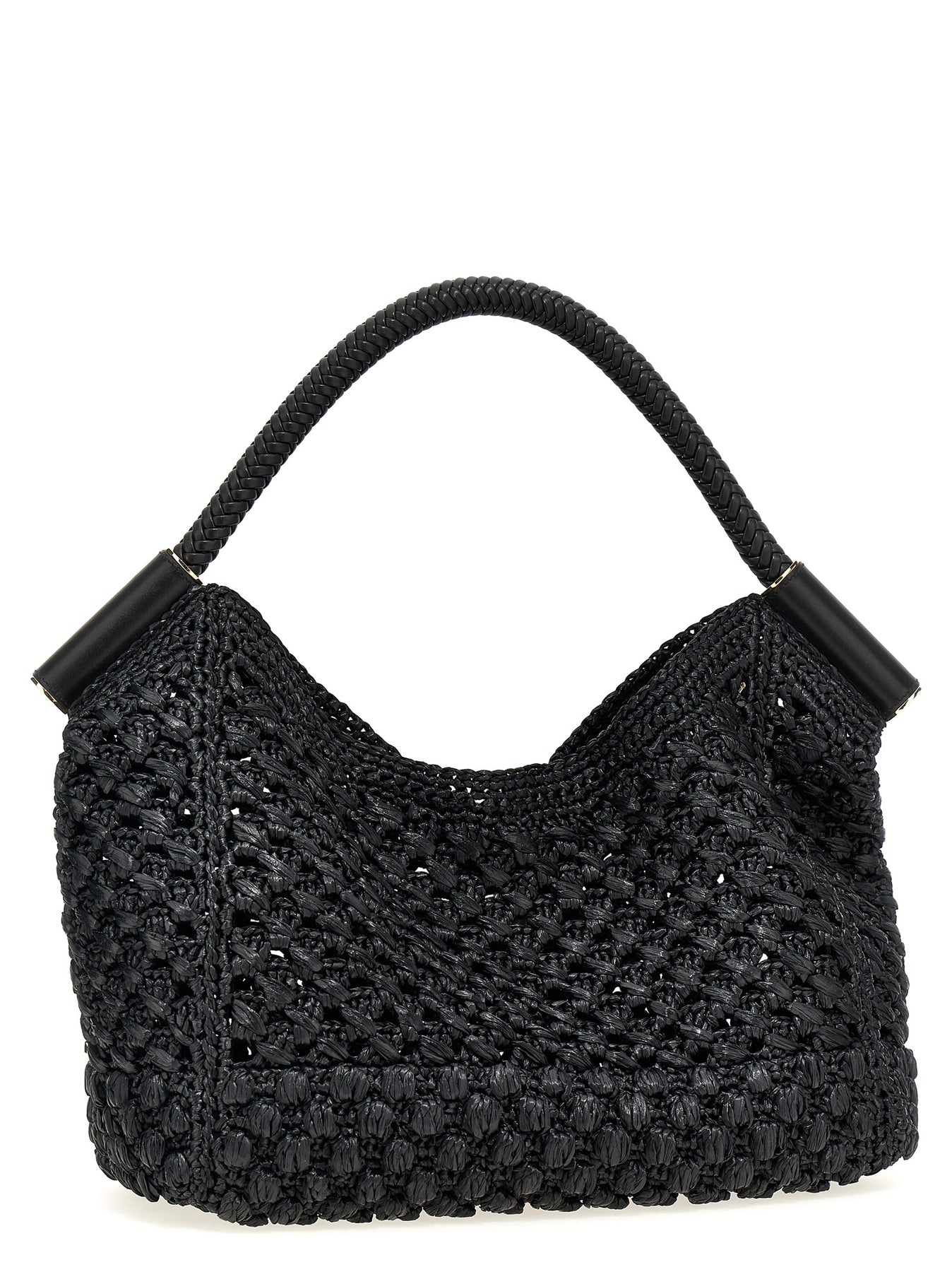 Raffia Shopping Bag Tote Bag Black - 2