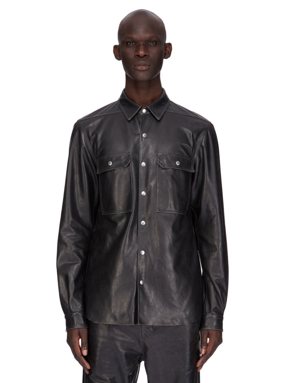 Rick Owens Men Black Jacket With Classic Collar In Leather Man - 4