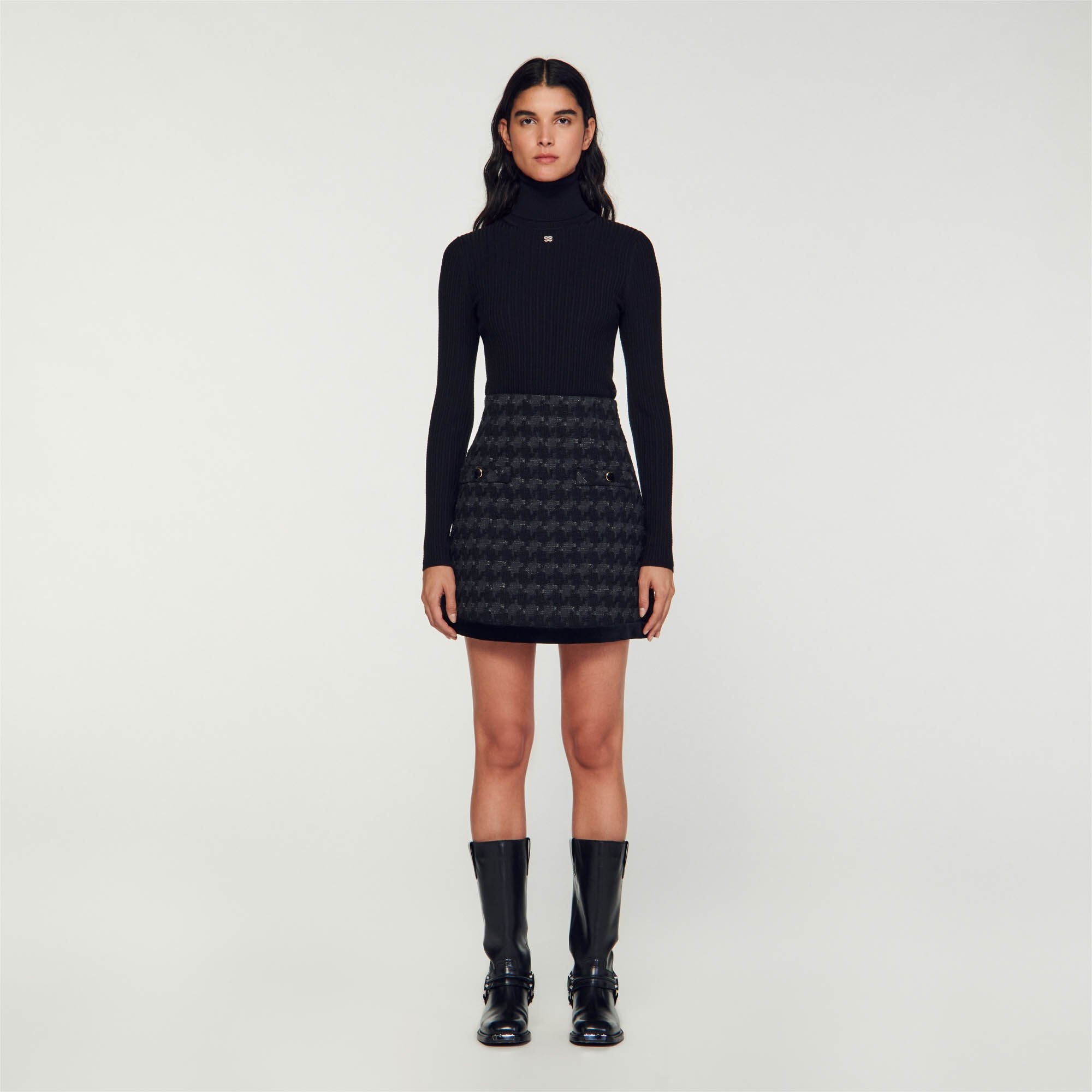 HOUNDSTOOTH TWEED SHORT SKIRT - 3