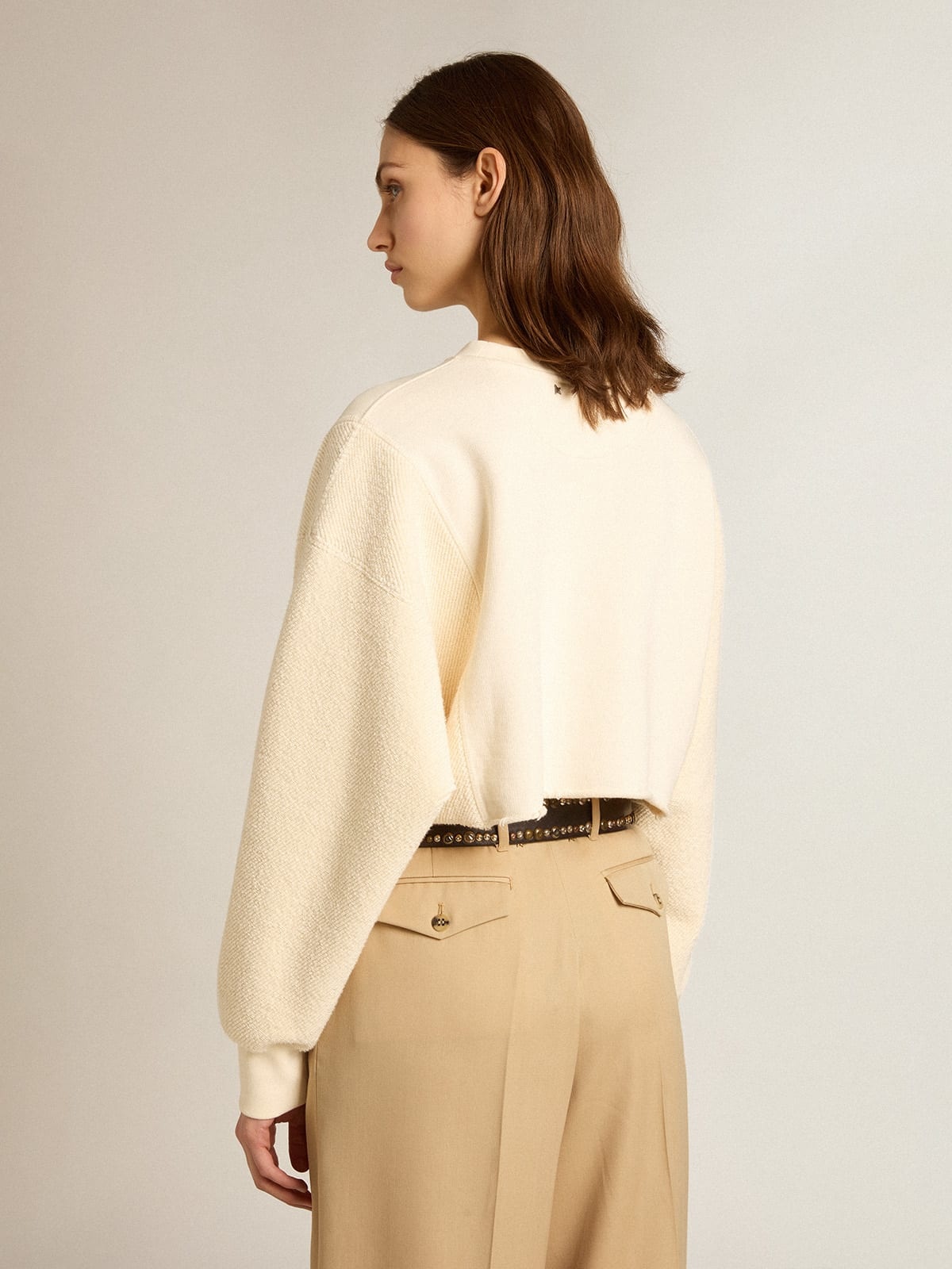 Aged white cotton cropped sweatshirt - 4