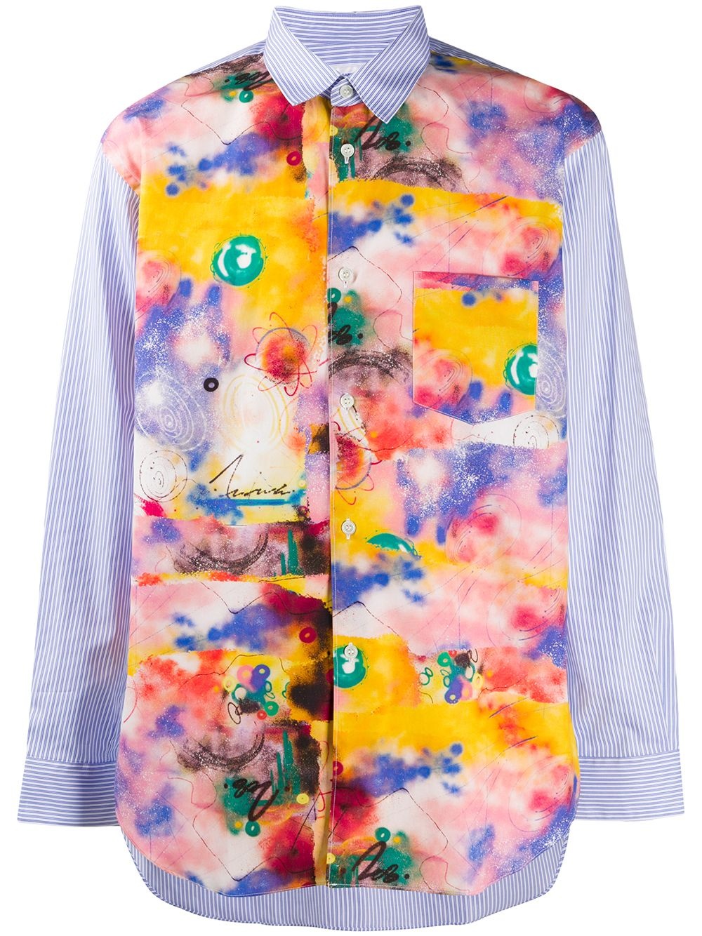 abstract-print panelled shirt - 1