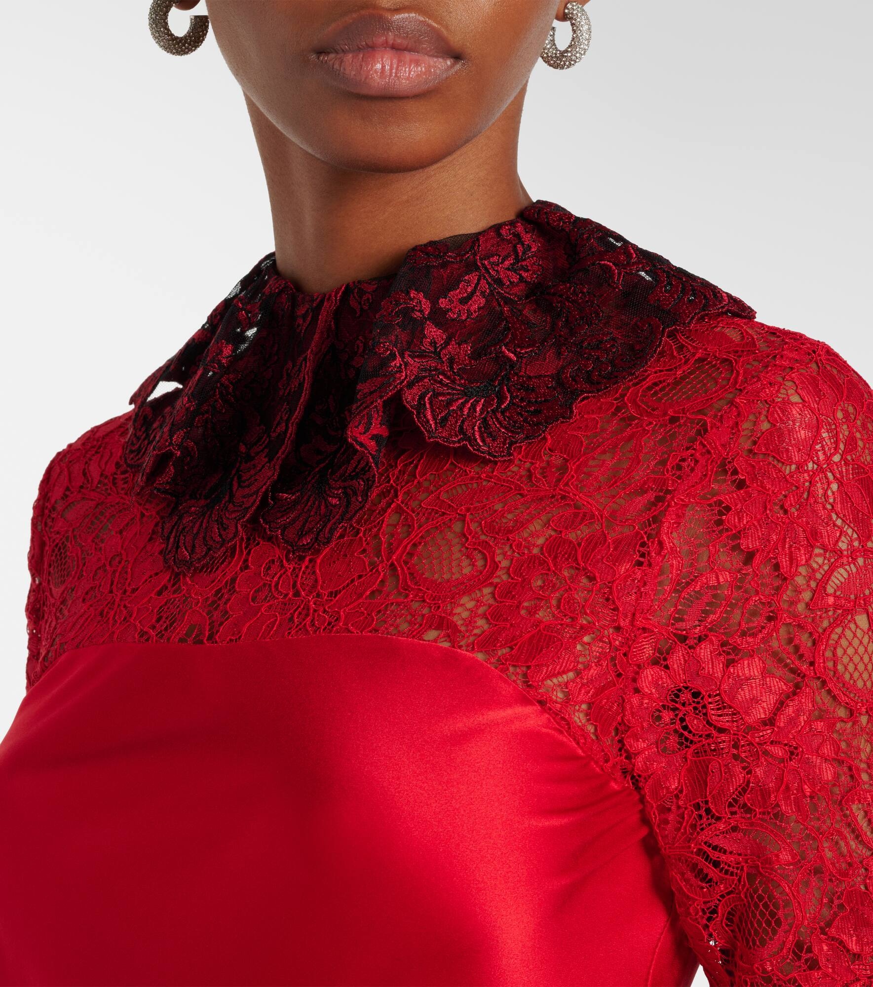 Lace-trimmed silk-blend satin gown - 4