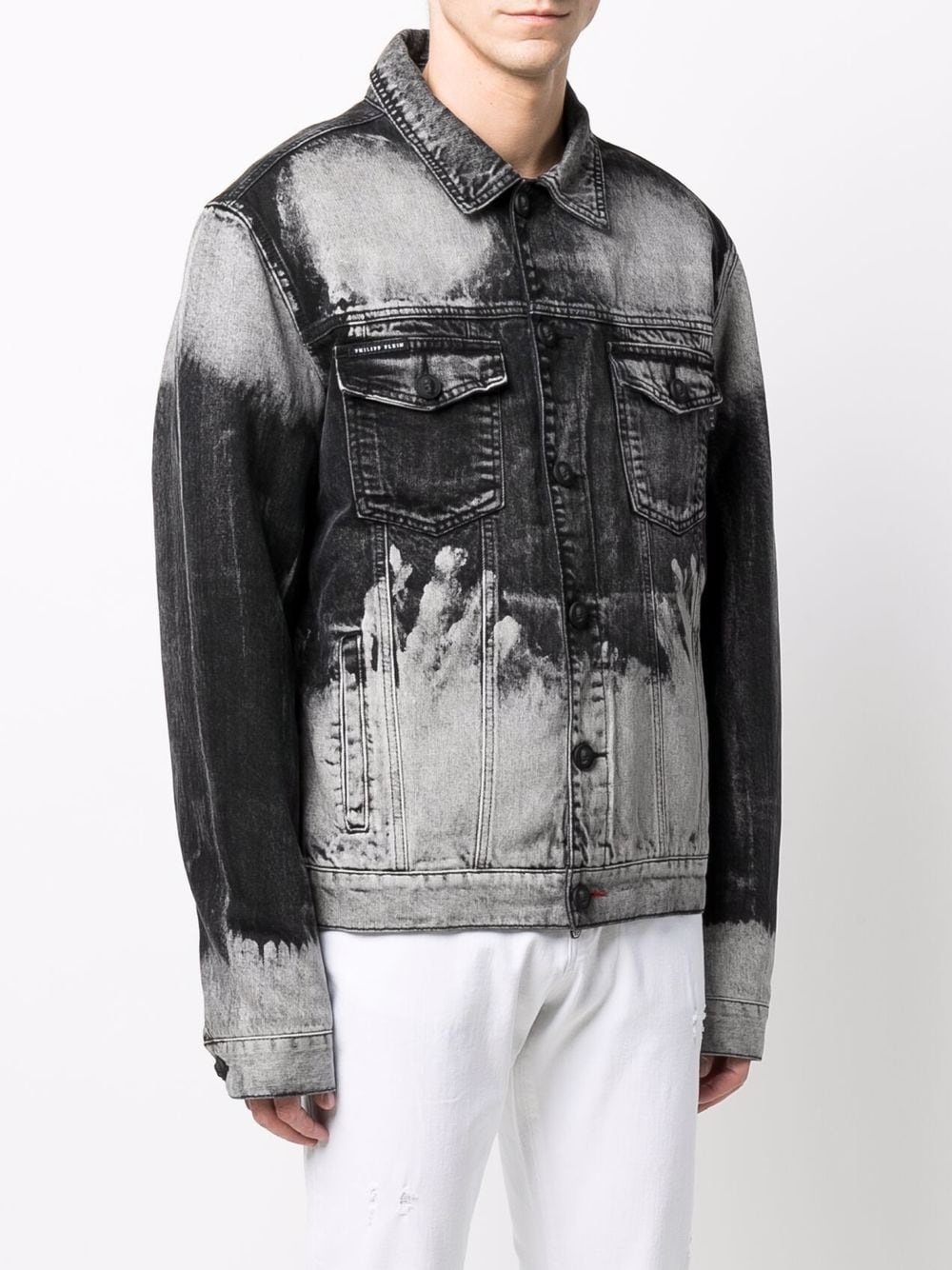 bleached logo-print denim jacket - 4