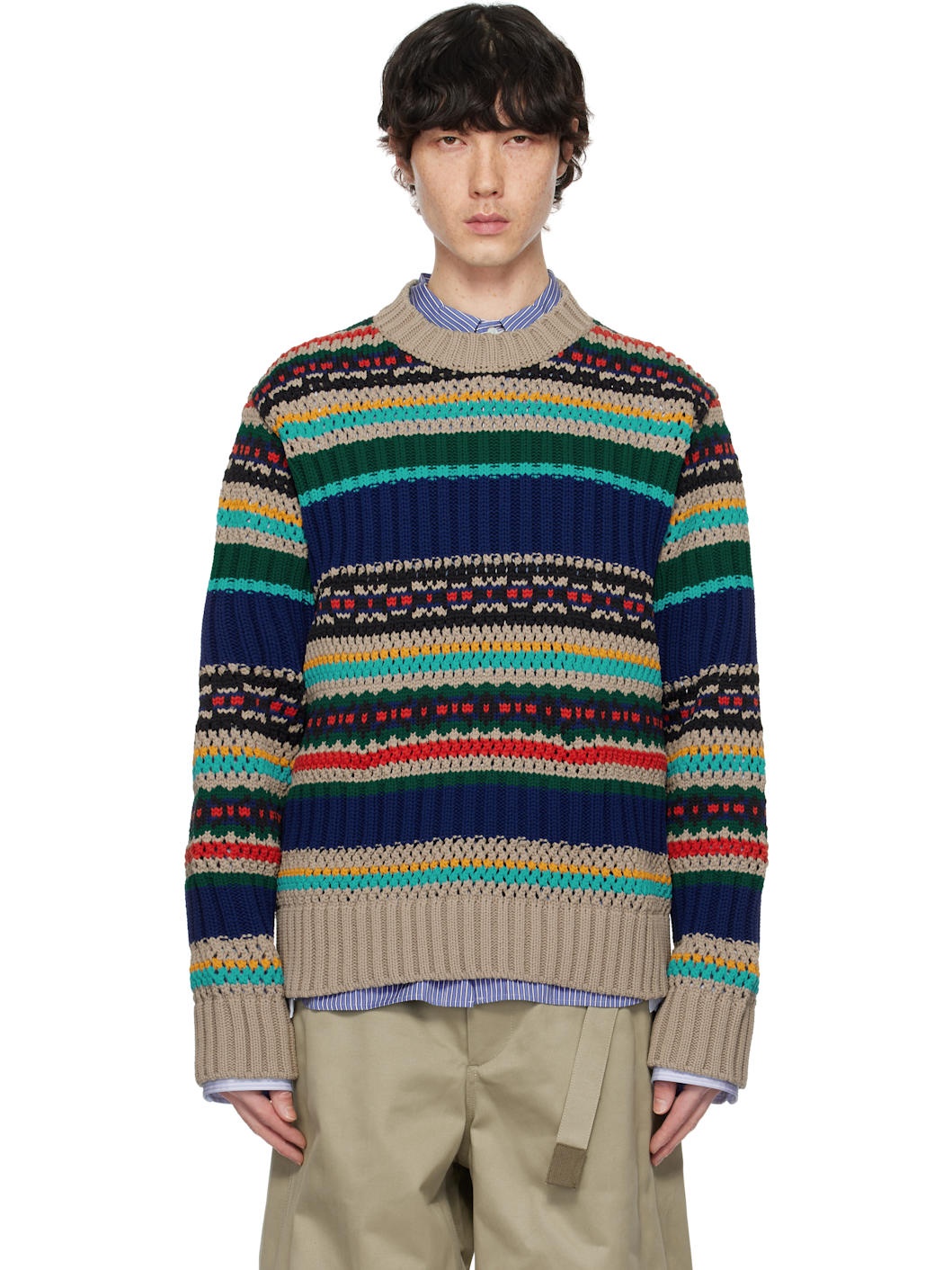 sacai Multicolor Mesh Knit Sweater | ssense | REVERSIBLE