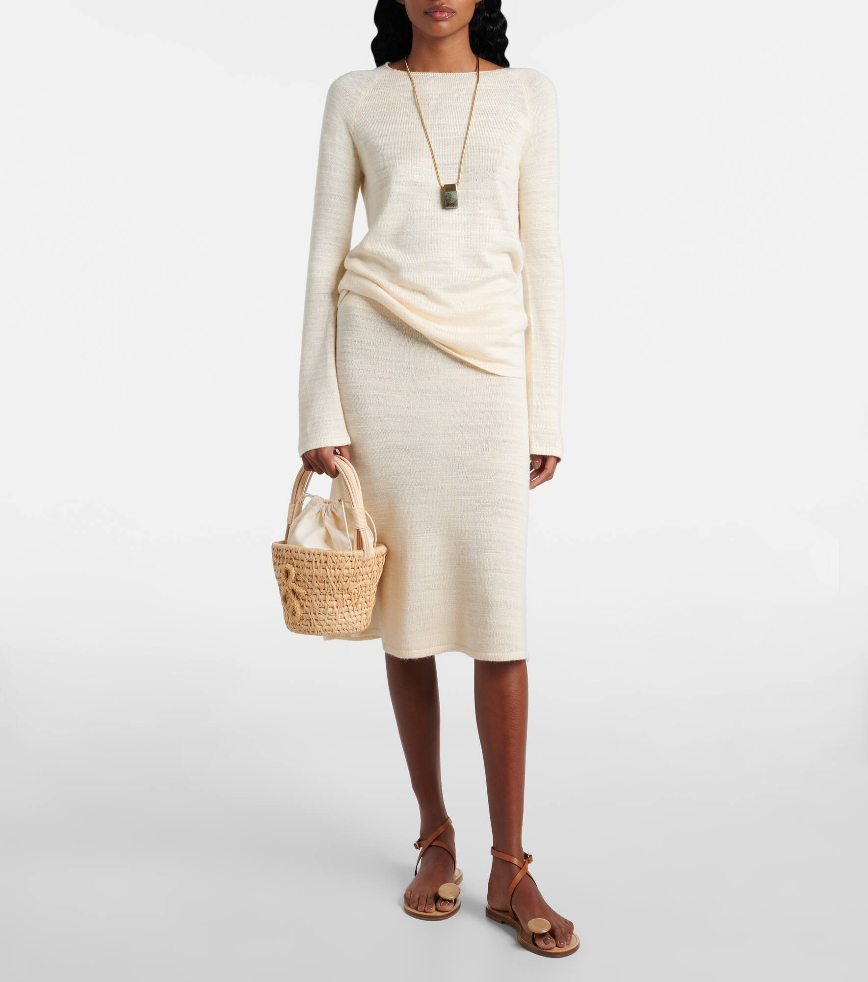 Hay rattan-trimmed straw basket bag - 5