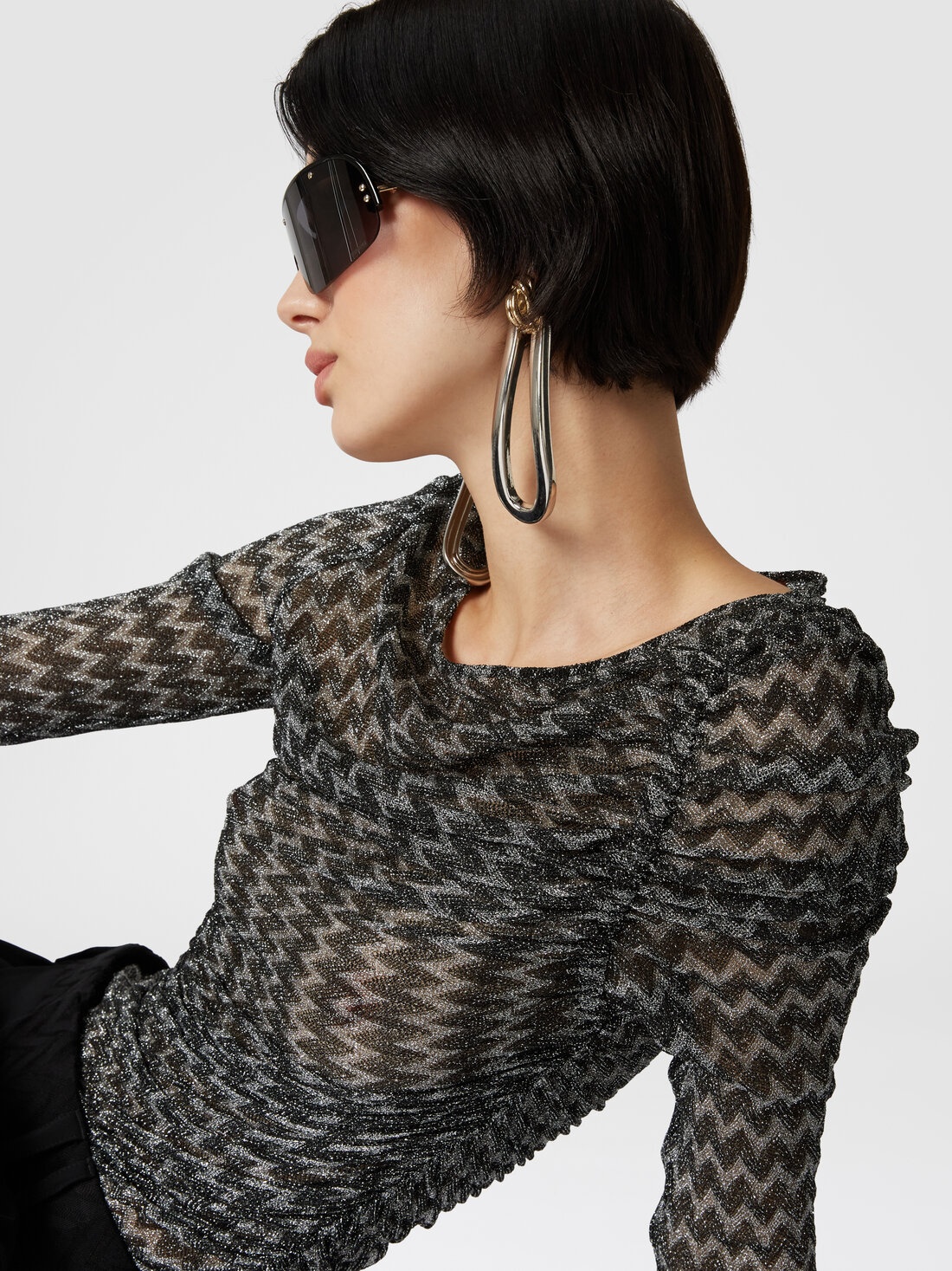 Zig zag lamé viscose blend gather top - 4