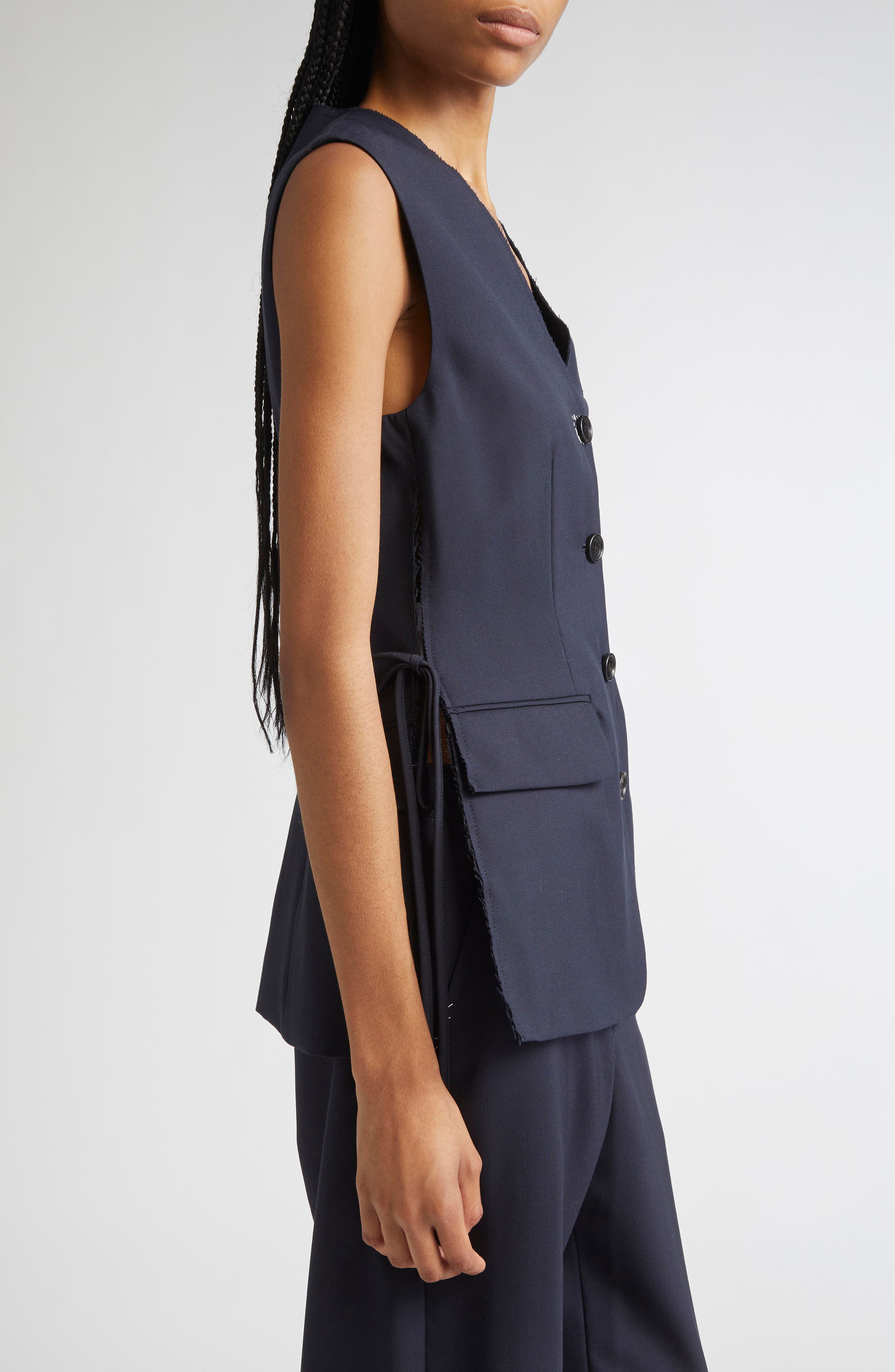 Marni Side Tie Wool Vest in 00B99 Blue Black at Nordstrom - 4