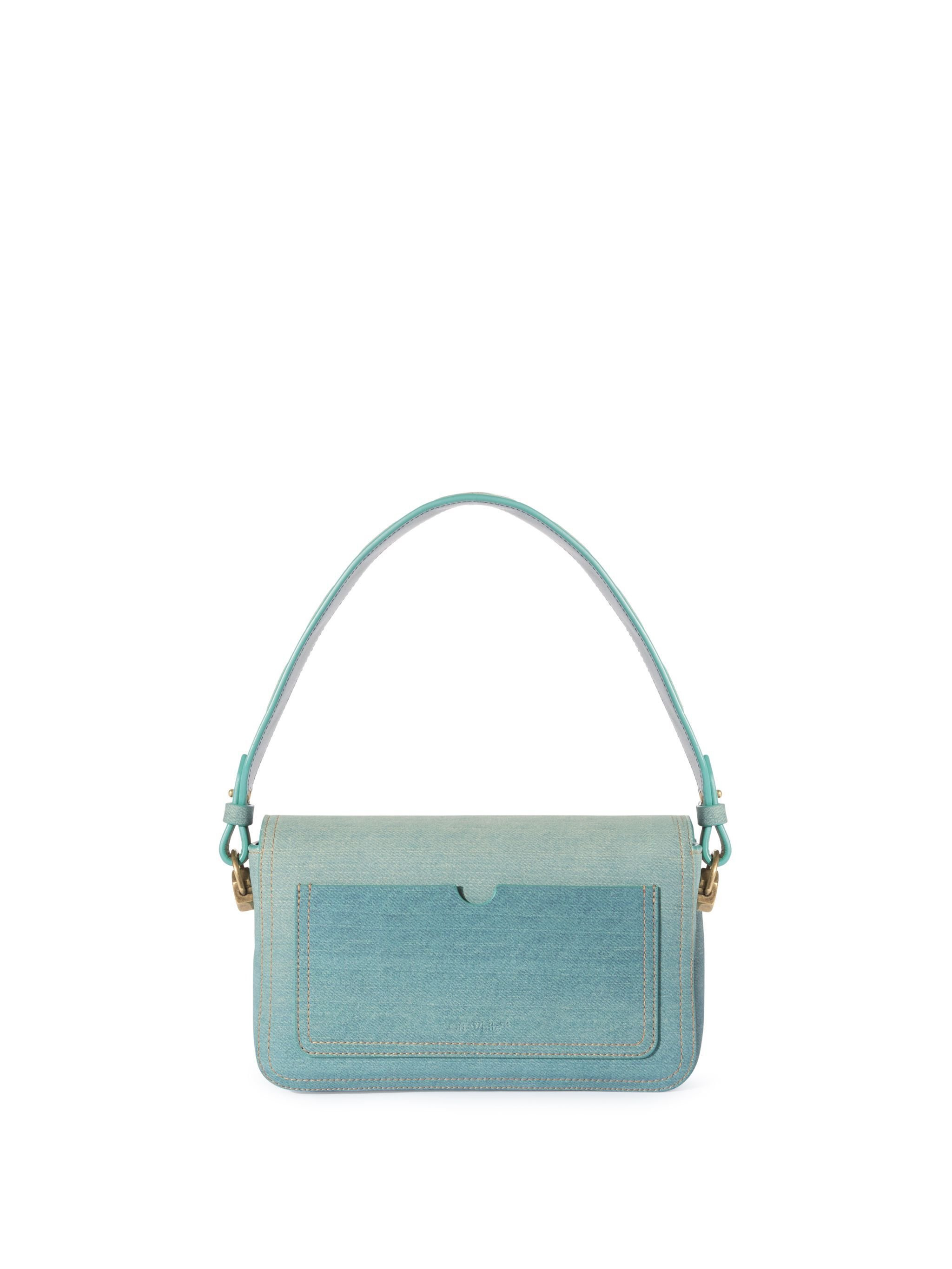 Light Blue Denim Leather Binder Shoulder Bag - 5
