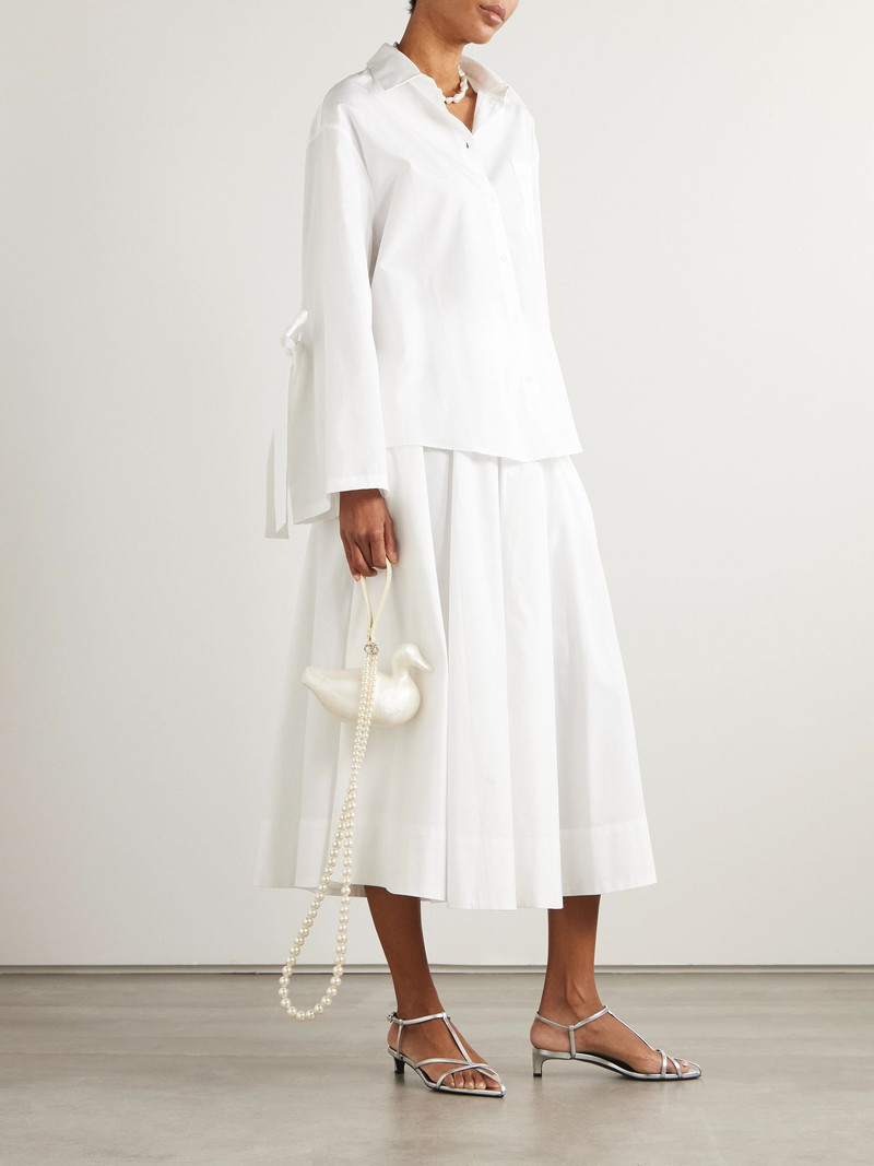 CECILIE BAHNSEN Bridget bow-detailed cotton-poplin shirt White outlook