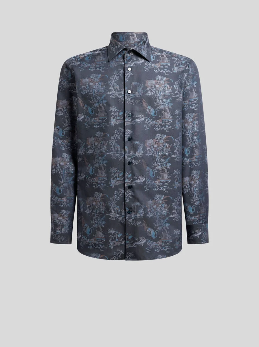 COTTON JACQUARD SHIRT WITH FLOWER AND ANIMAL MOTIF - 1