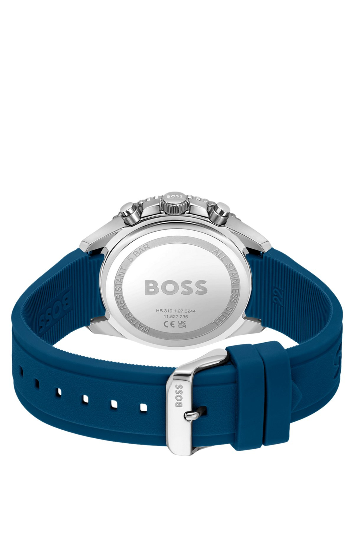 BLACK-DIAL CHRONOGRAPH WATCH WITH BLUE SILICONE STRAP - 3