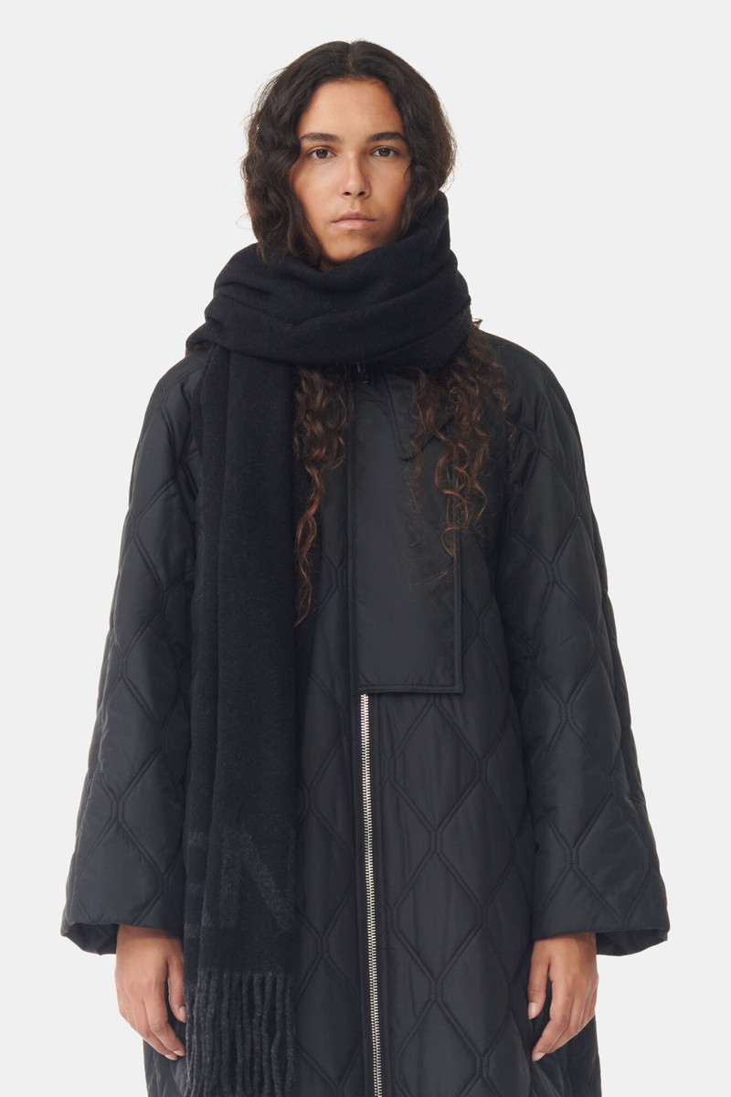 GANNI BLACK FRINGED WOOL SCARF outlook