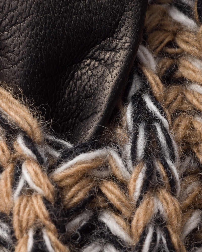 Nappa leather and mélange knit gloves 3