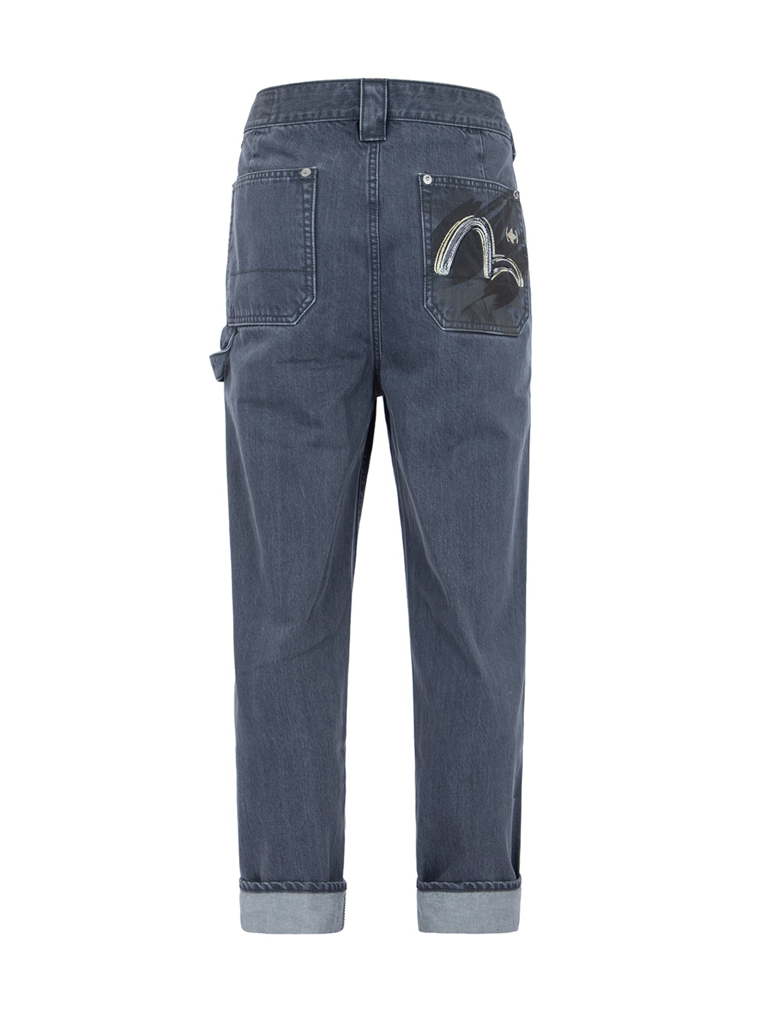 Brush Effect Seagull Print Carrot Jeans - 10