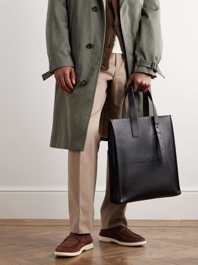 FERRAGAMO North South Logo-Debossed Leather Tote outlook