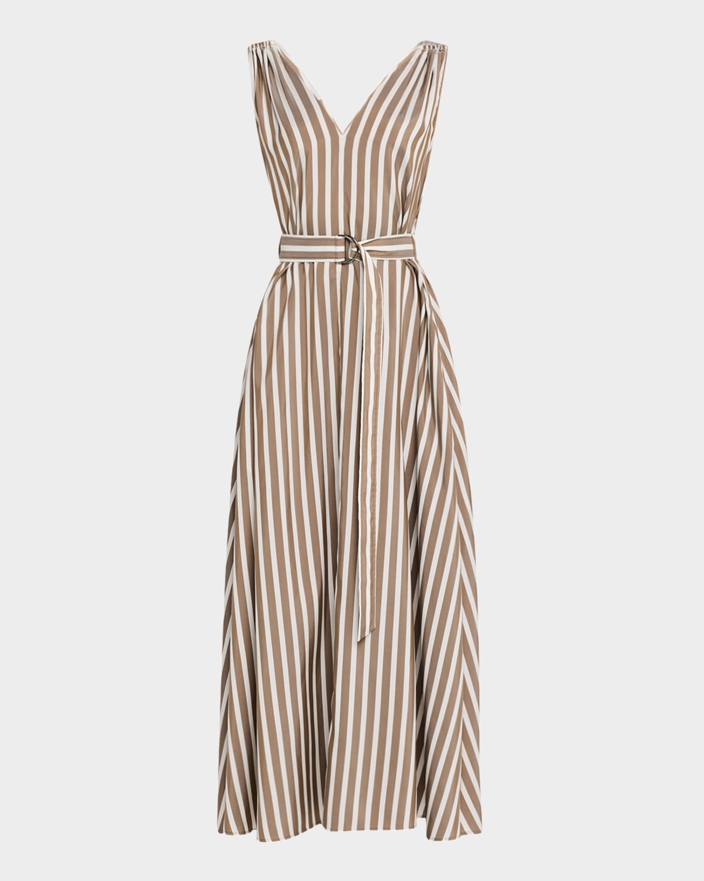 Striped Sleeveless Monili-Shoulder Belted Midi Dress - 2