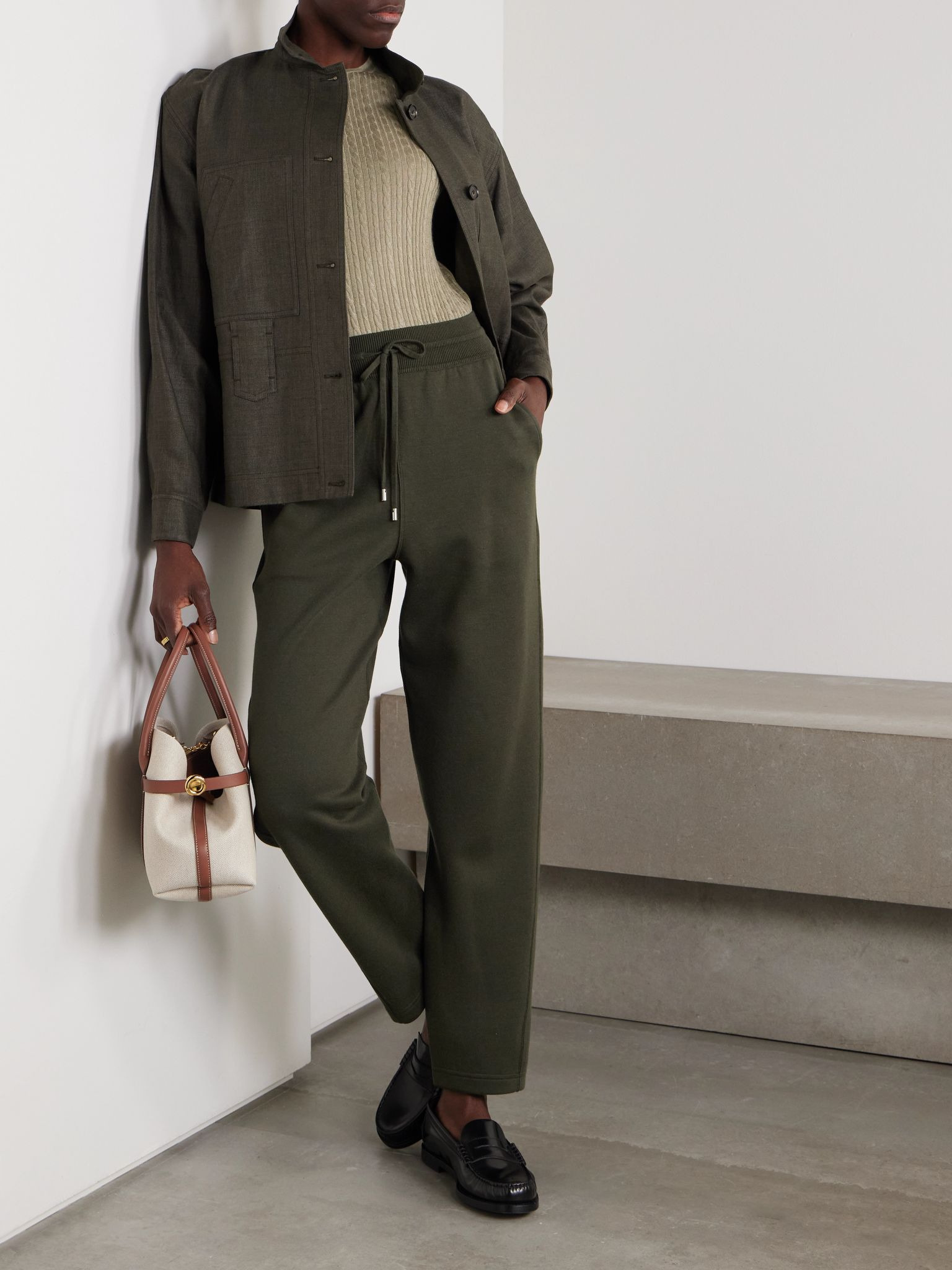 Viera cotton, silk and cashmere-blend jersey track pants Dark green - 2
