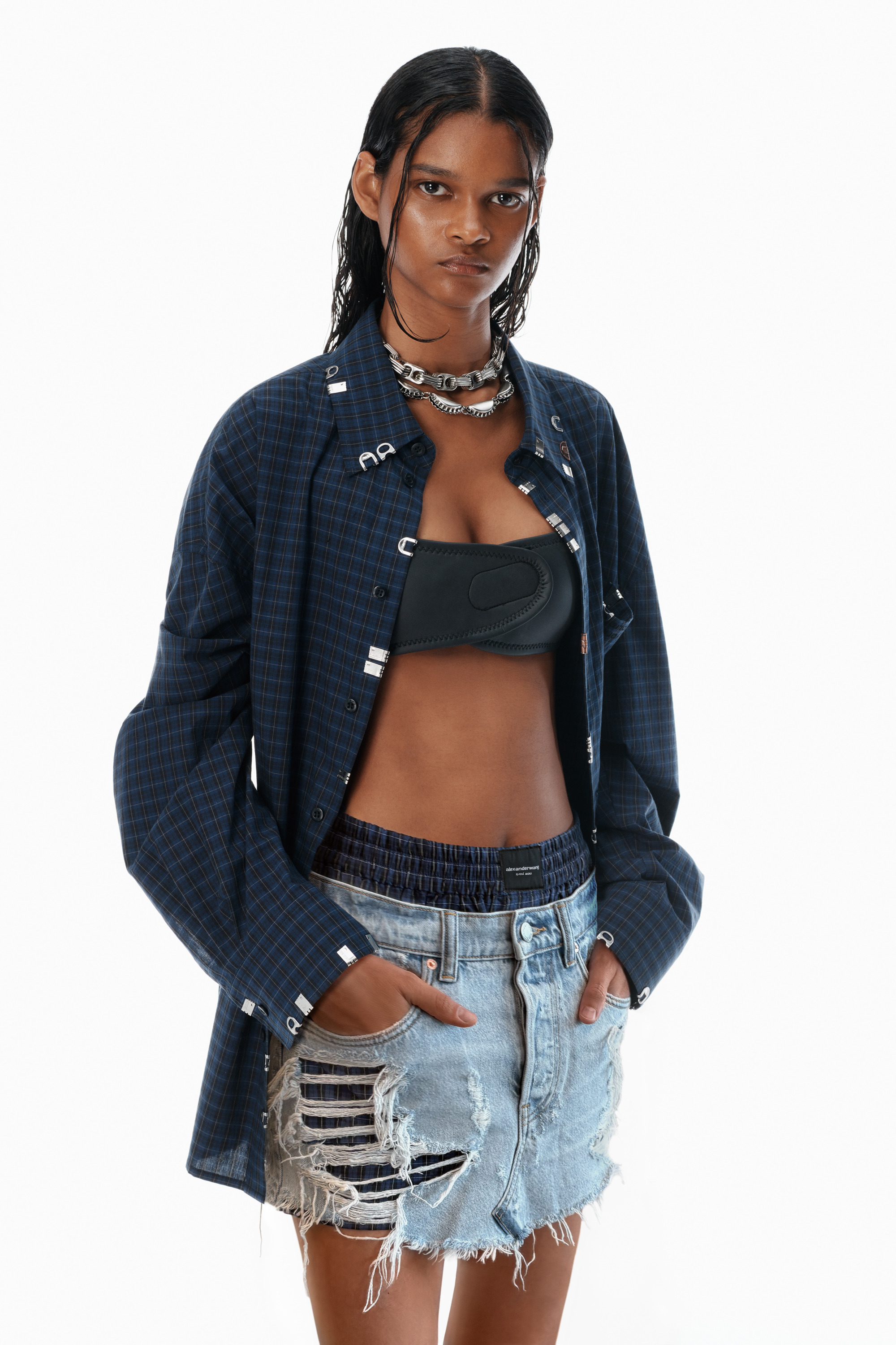 distressed pre-styled denim skirt - 3