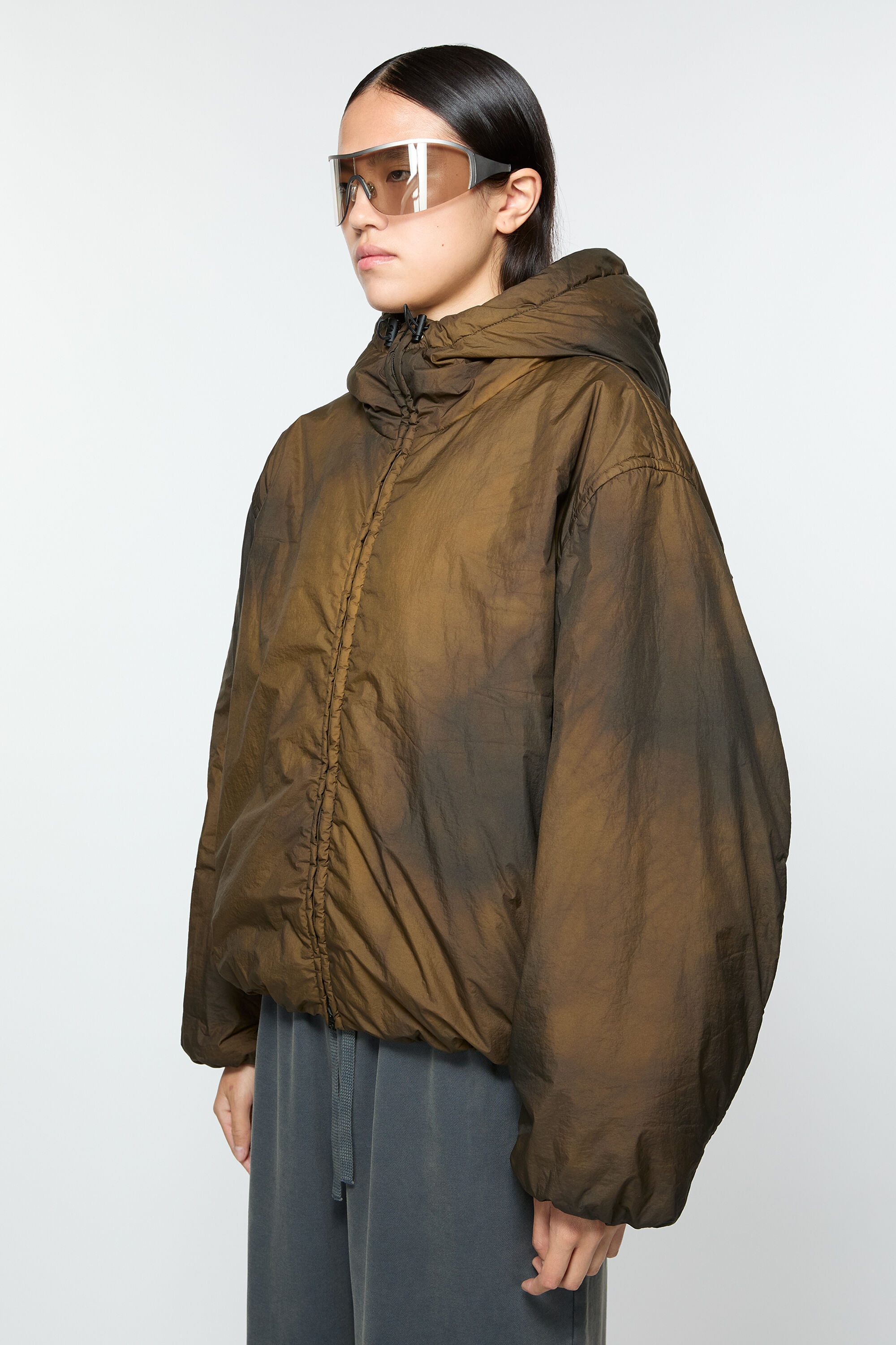 Hooded puffer jacket - Beige/black - 3