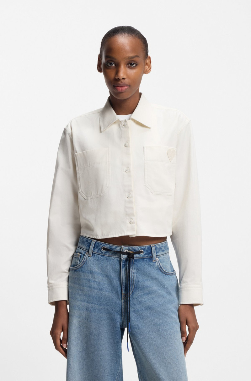 RELAXED-FIT BLOUSE IN COTTON WITH HAPPY HUGO LOGO 2