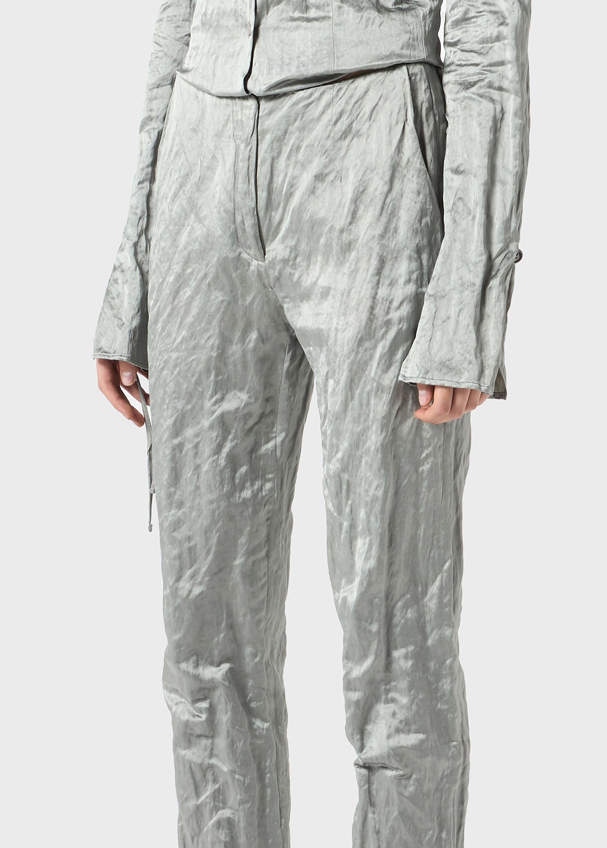 STRAIGHT LEG PANTS IN CRINKLED SATIN - 5