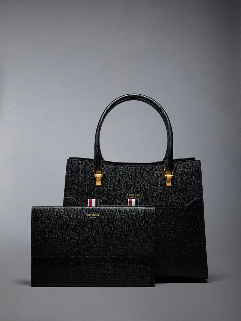 Thom Browne Medium Duet Tote in Pebble Grain Leather outlook