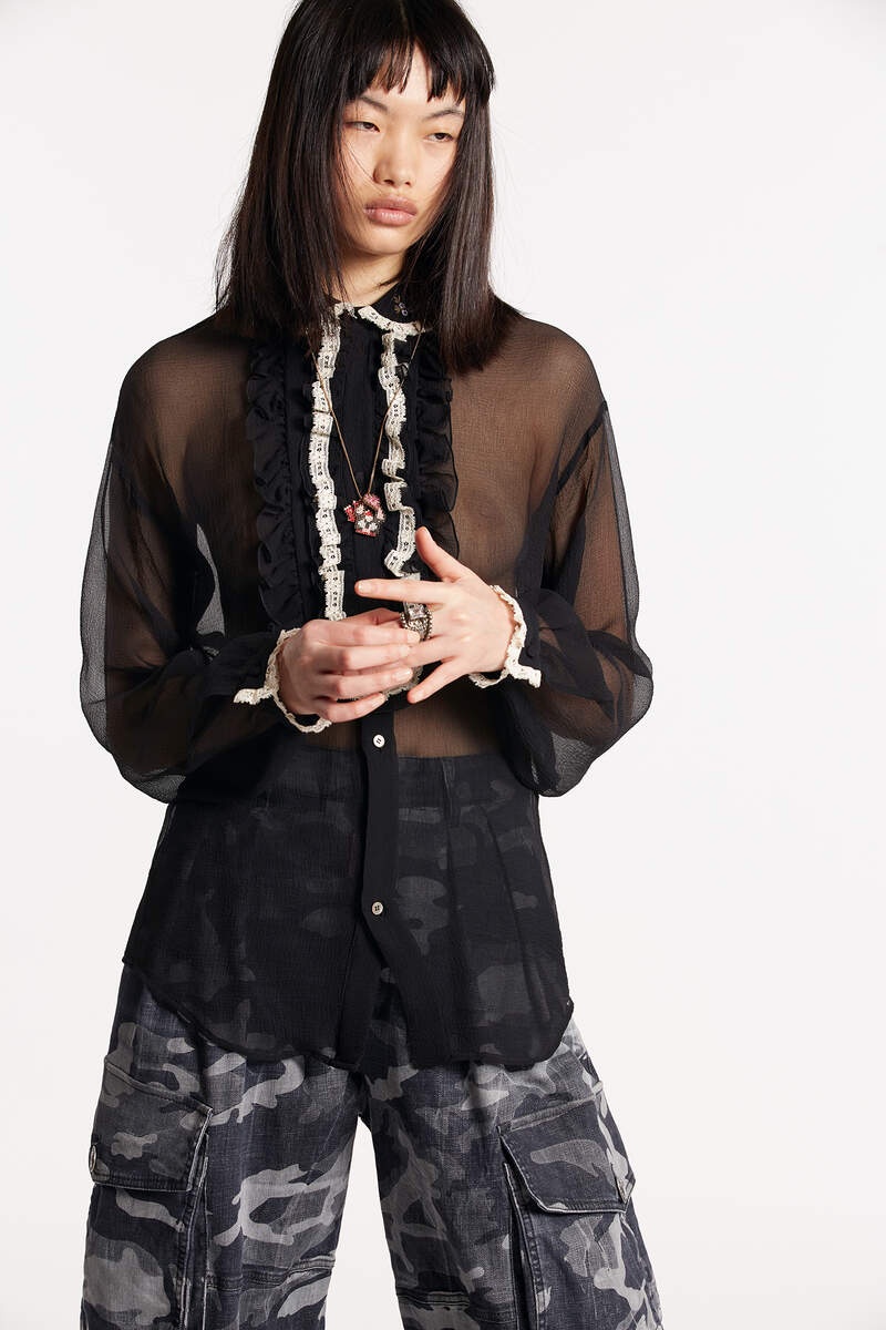 SILKY LACE TRIMMED SHIRT - 3