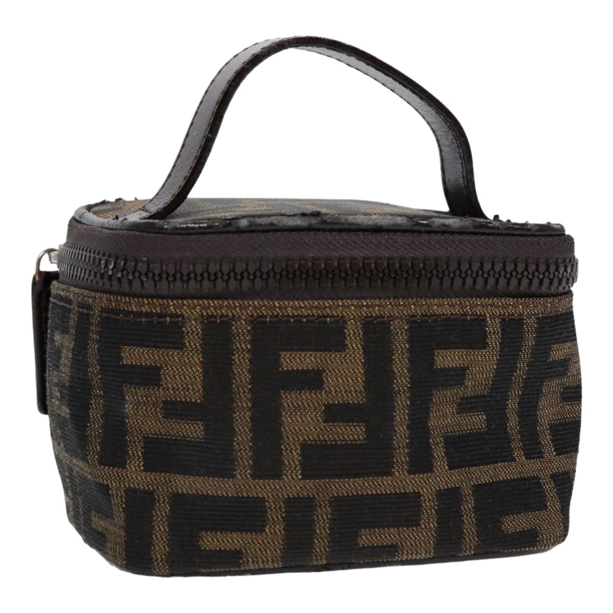 FENDI Zucca Canvas Vanity Hand Bag Brown Black Silver - 1