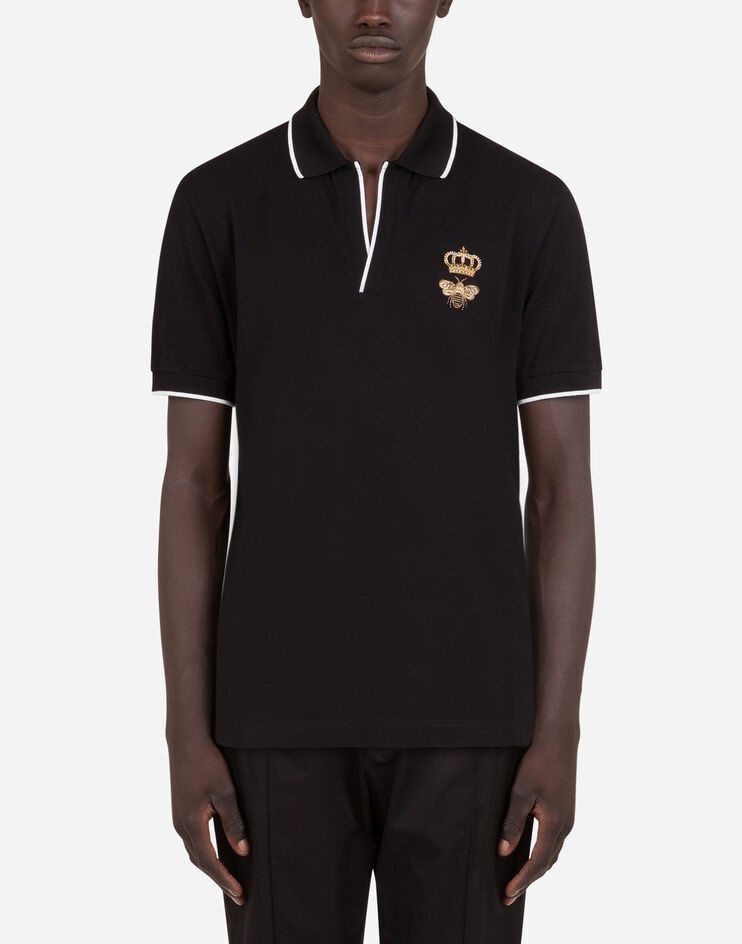 Cotton piqué polo-shirt with lurex embroidery - 1