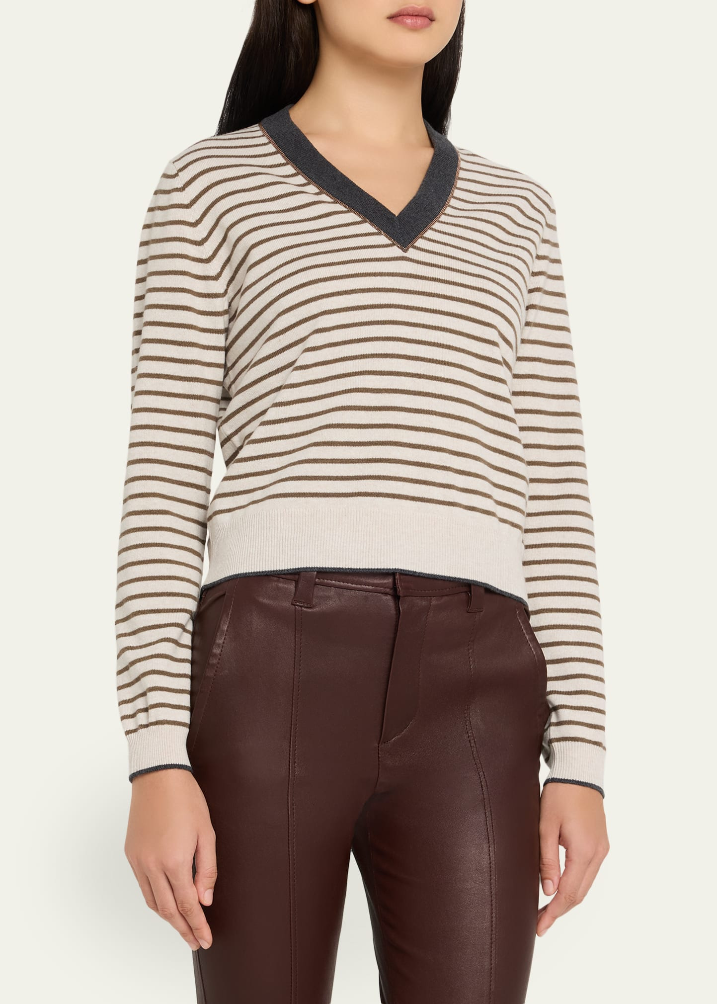 Striped Wool-Cashmere V-Neck Sweater - 4