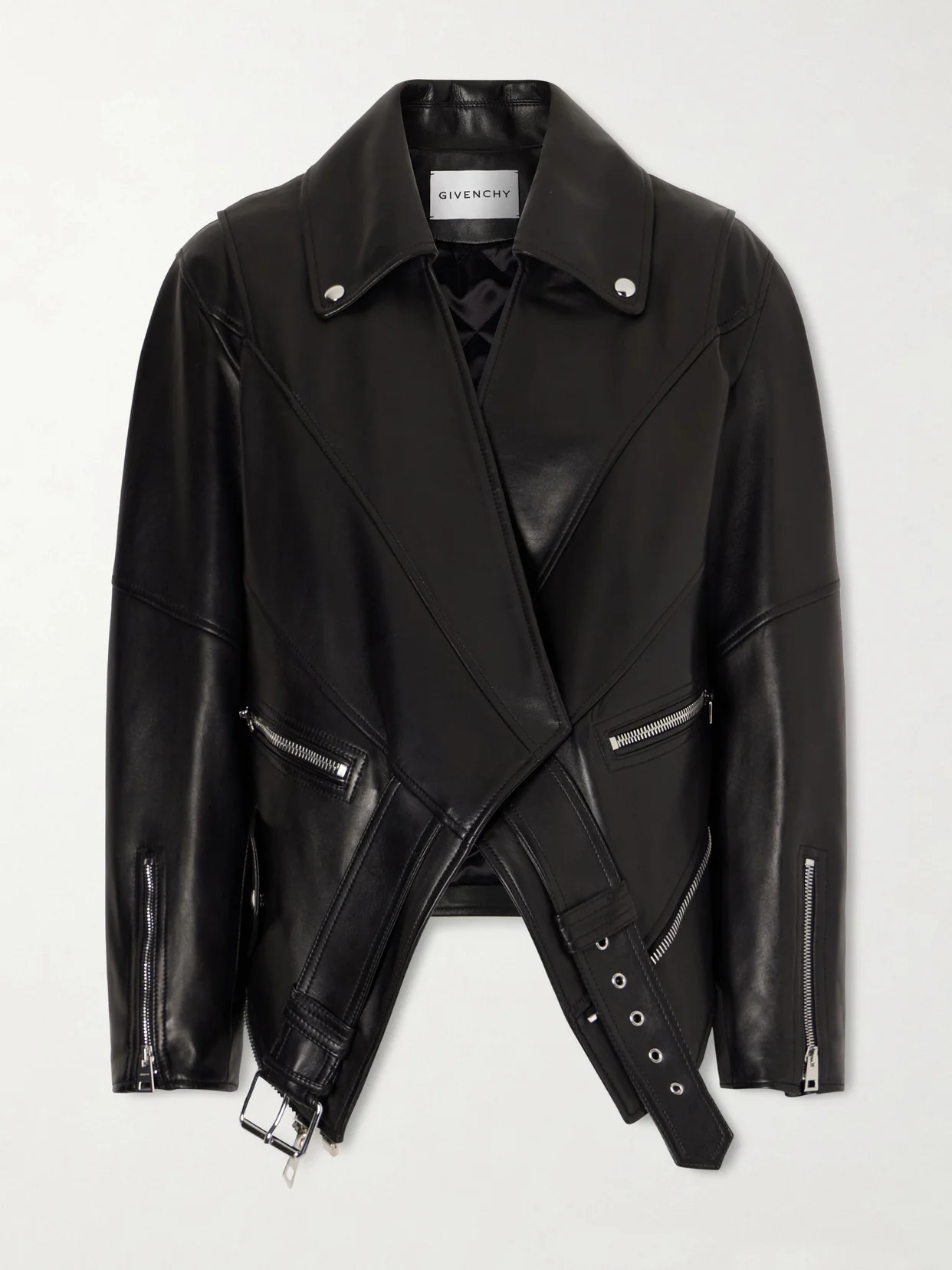 Asymmetric Paneled Leather Jacket - 1