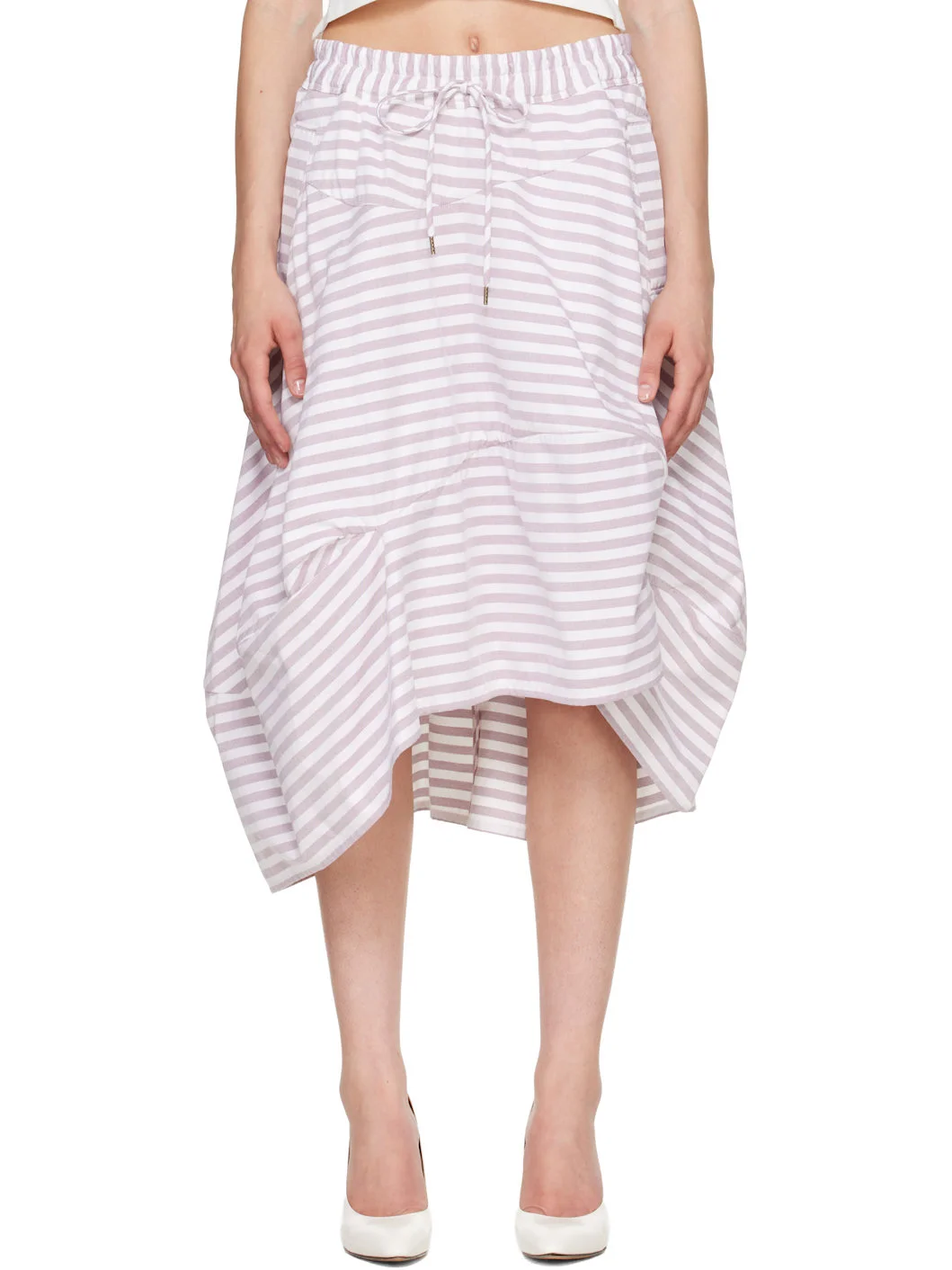 White & Burgundy Aerodrome Midi Skirt - 1