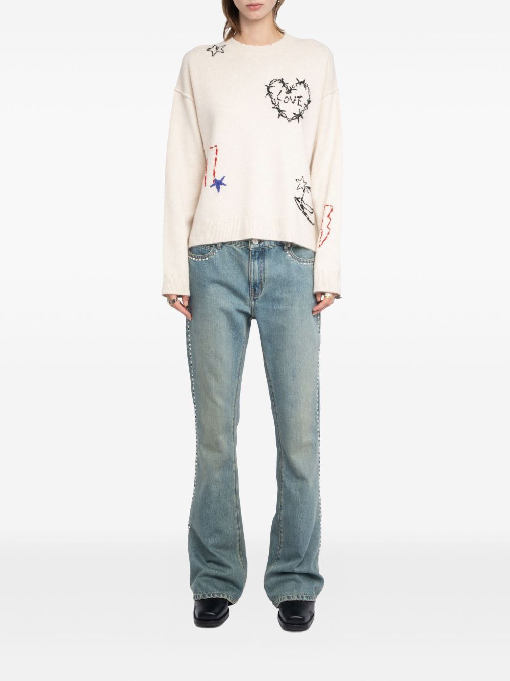 embroidered heart detail sweater - 2