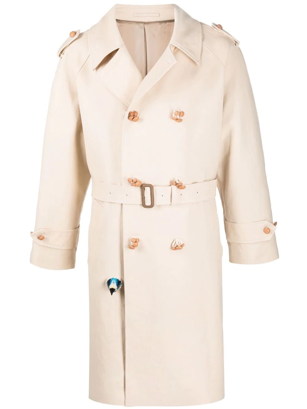 bird-appliqué trench coat - 1