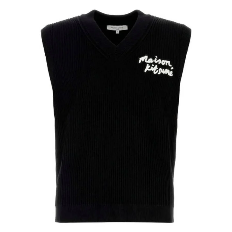 Maison Kitsune Handwriting Embroidery Ribbed Knit Vest - 1